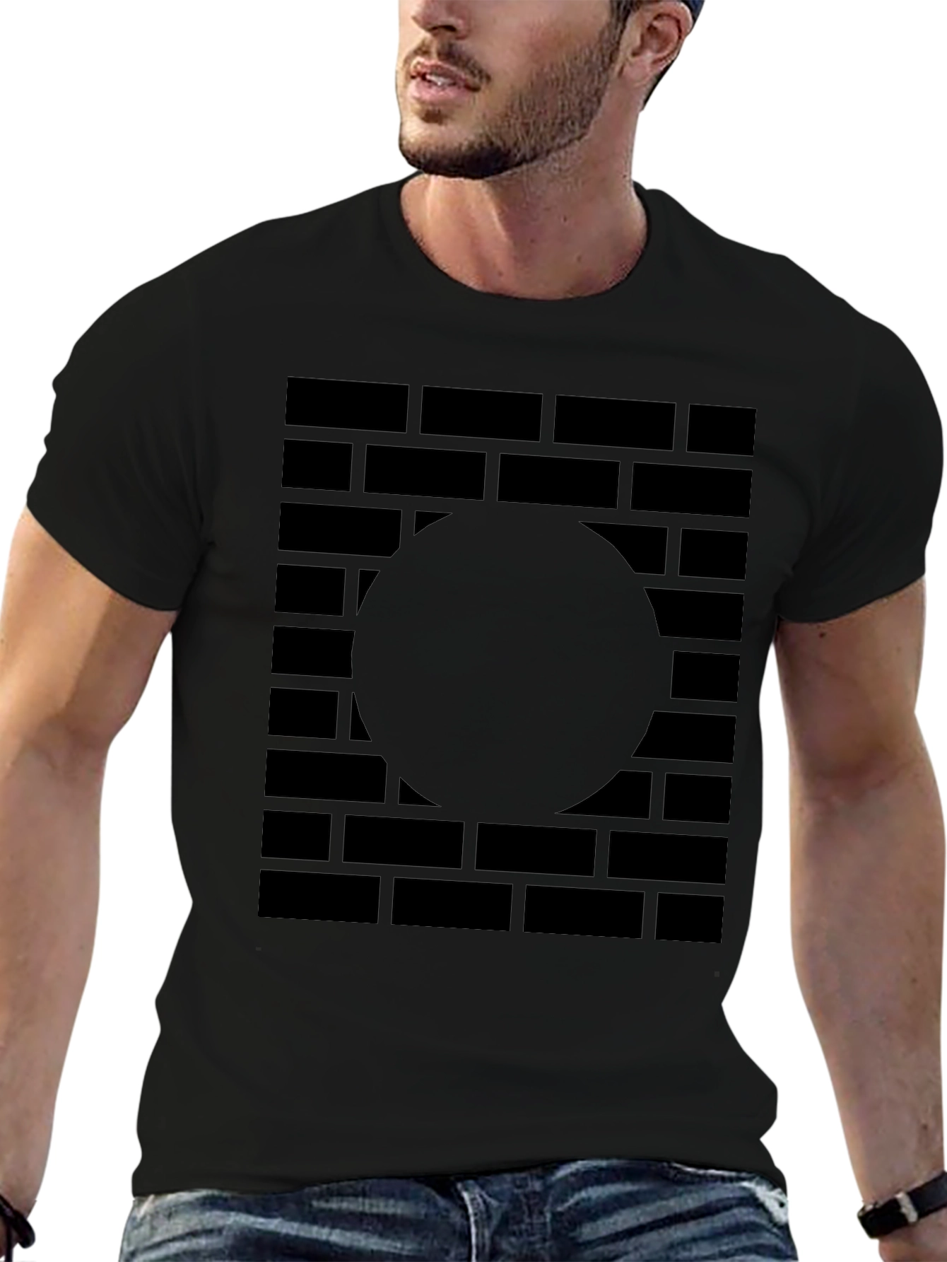 Black Abstract Brick Wall Graphic Tee view 6