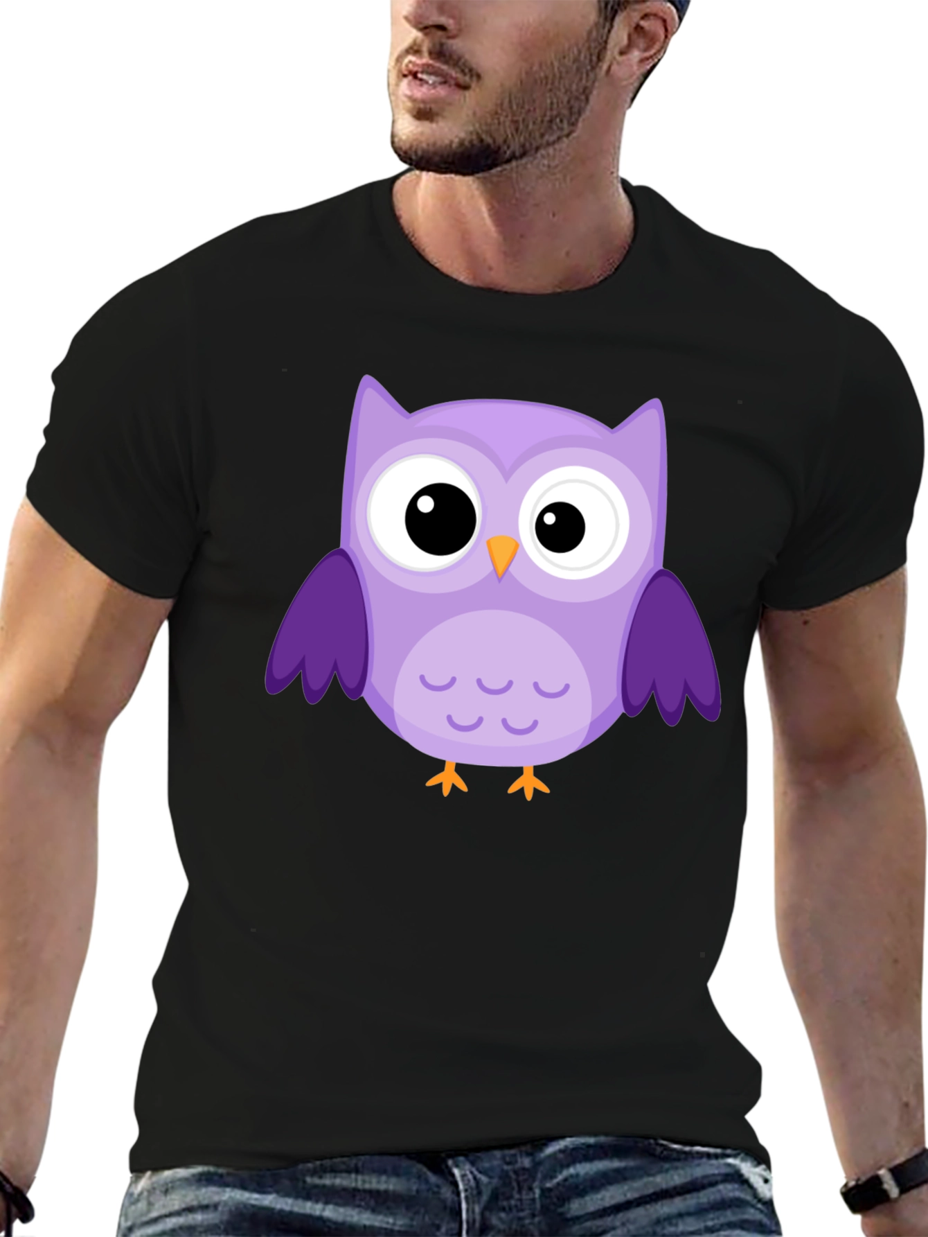 Black Cute Owl Graphic T-Shirt - Black Cotton Tee view 6
