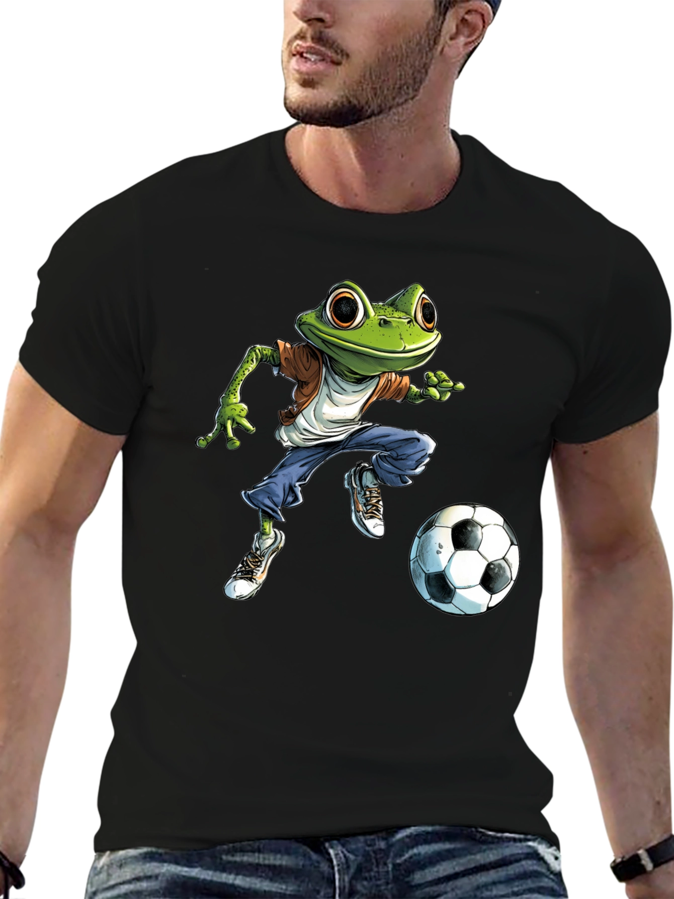 Black Frog Soccer T-Shirt - Cool Cartoon Style view 6