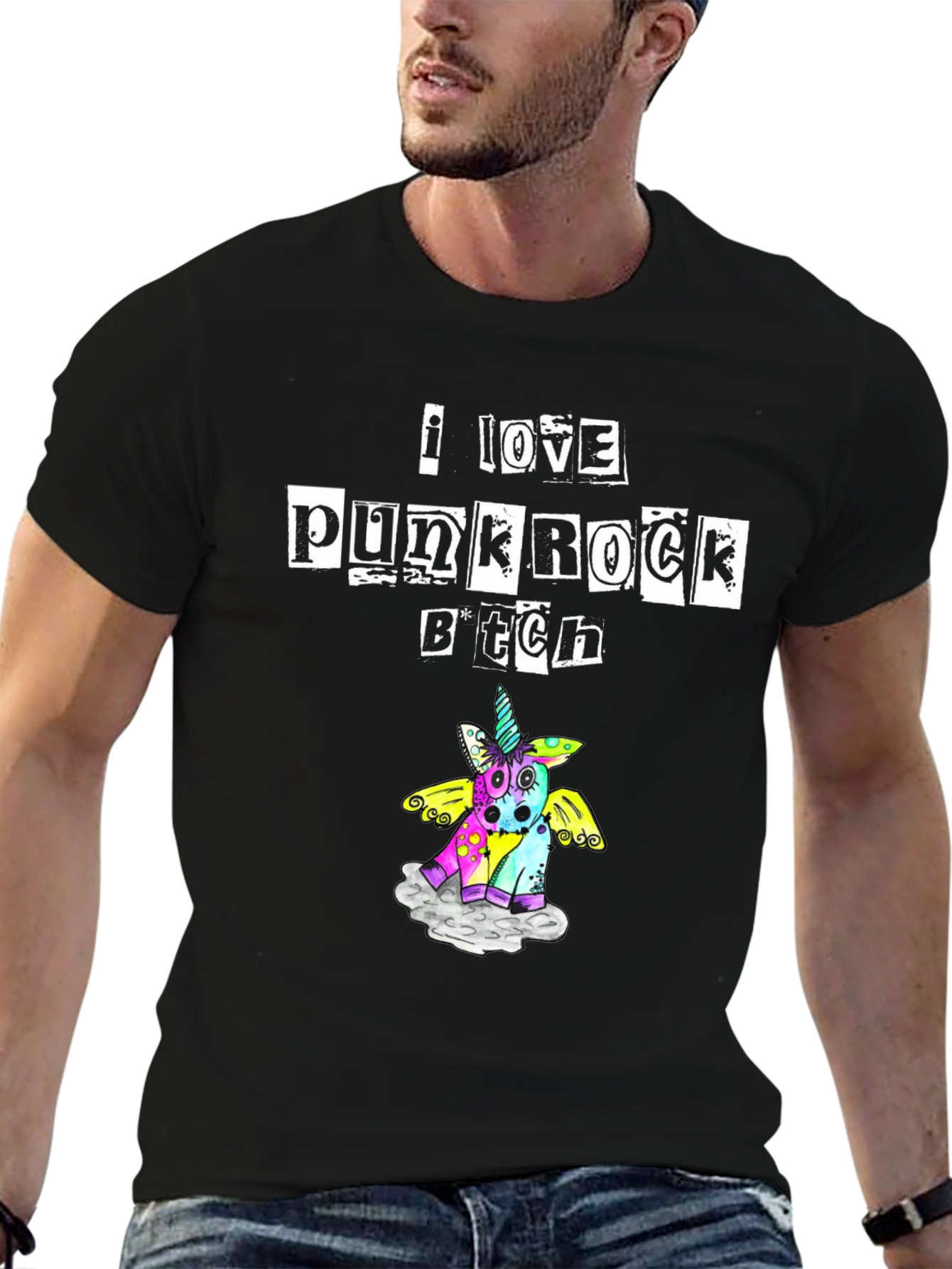 Black I Love Punk Rock B*tch Unicorn T-Shirt view 6