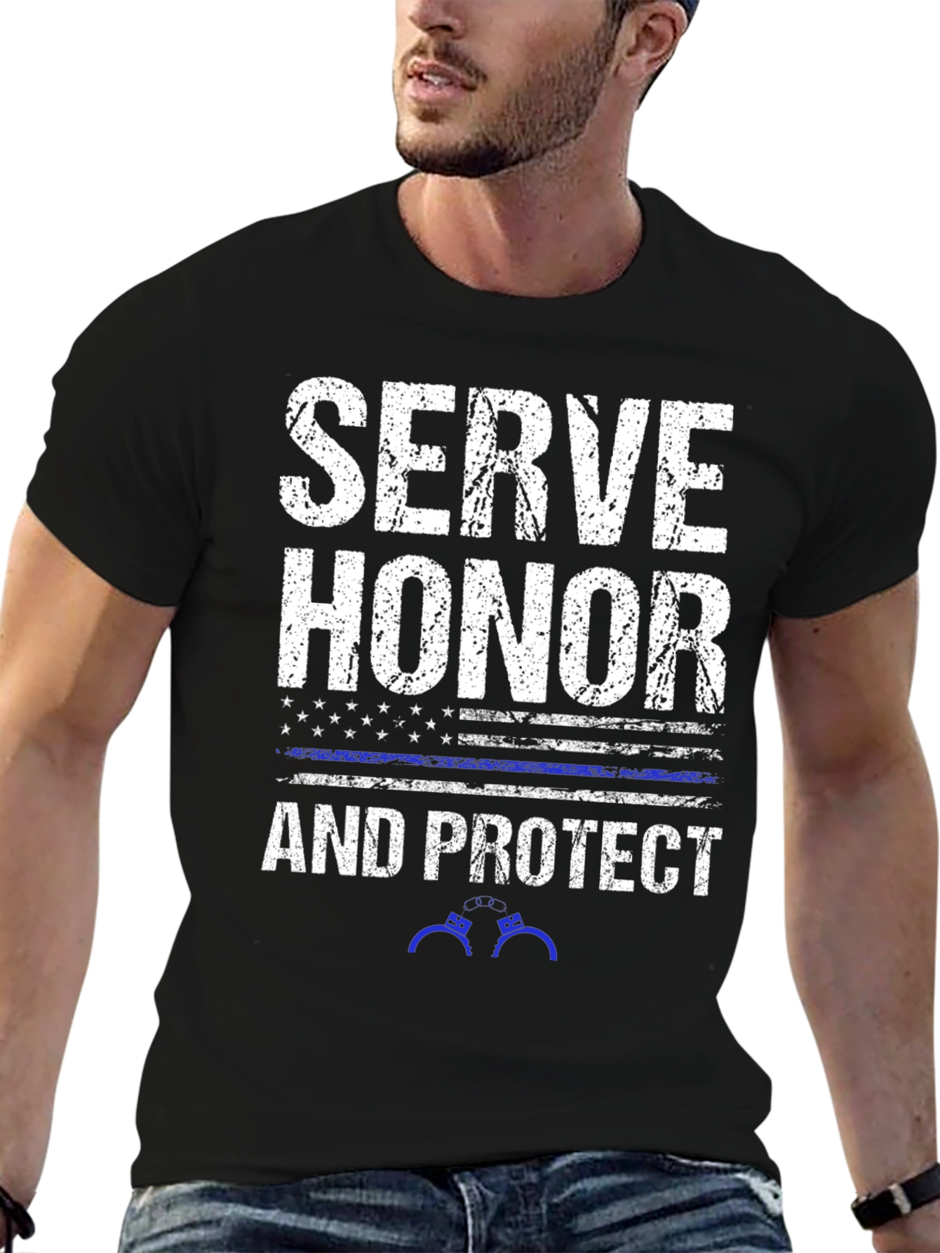 Black Serve Honor Protect Police T-Shirt view 6