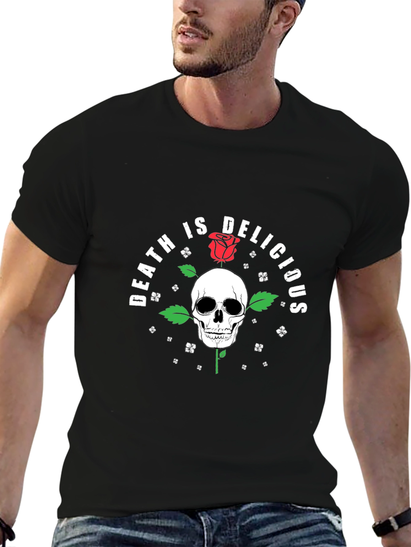 Black Death Is Delicious Skull Rose Graphic Tee view 6