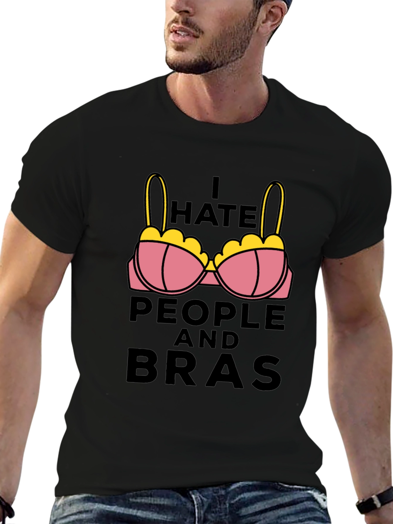 Black I Hate People and Bras Graphic Tee view 6