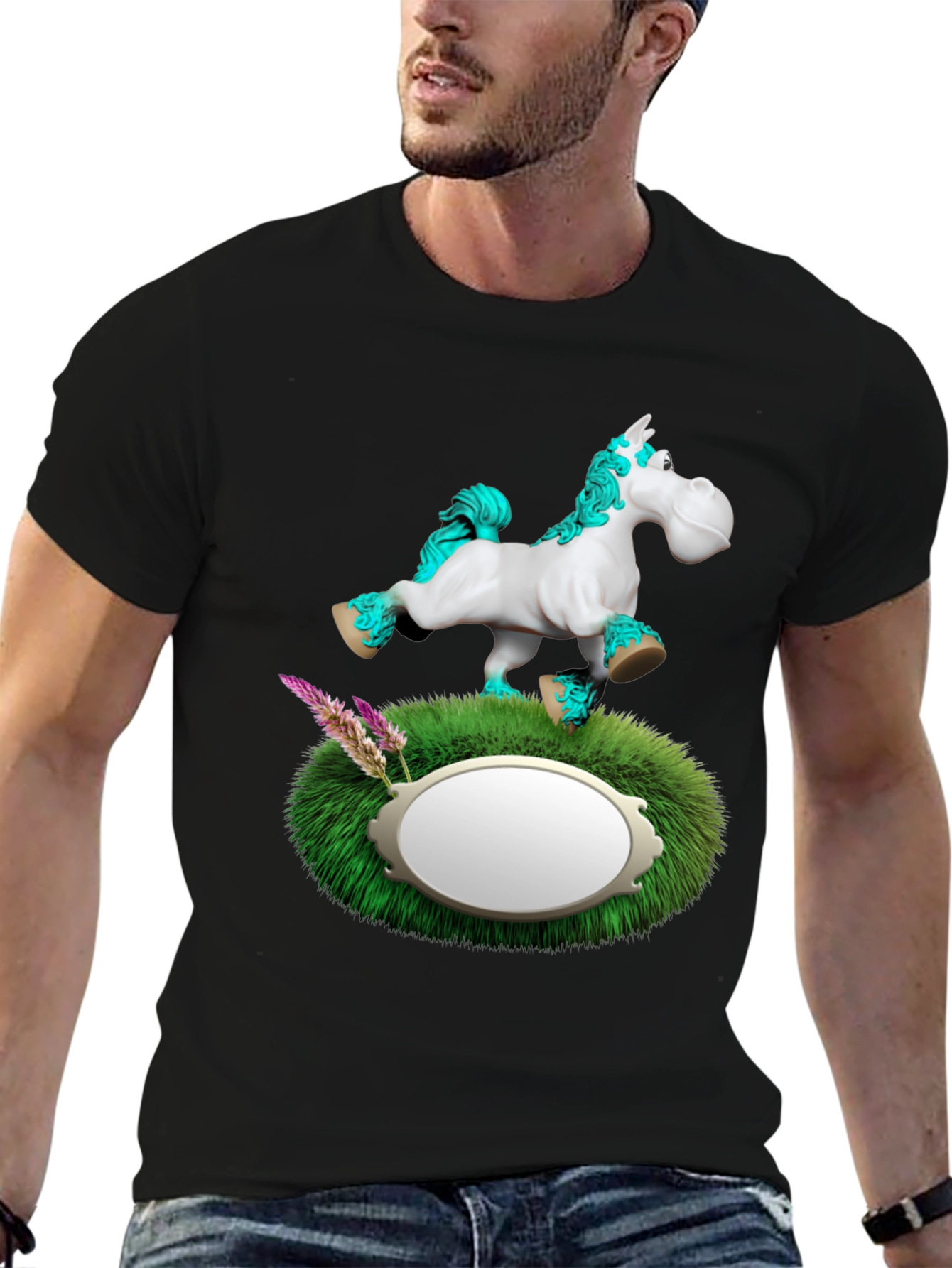 Black Whimsical Horse T-Shirt view 6