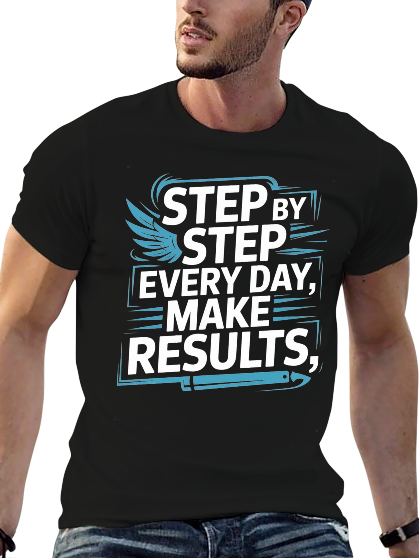 Black Step by Step Results T-Shirt - Motivational Design view 6