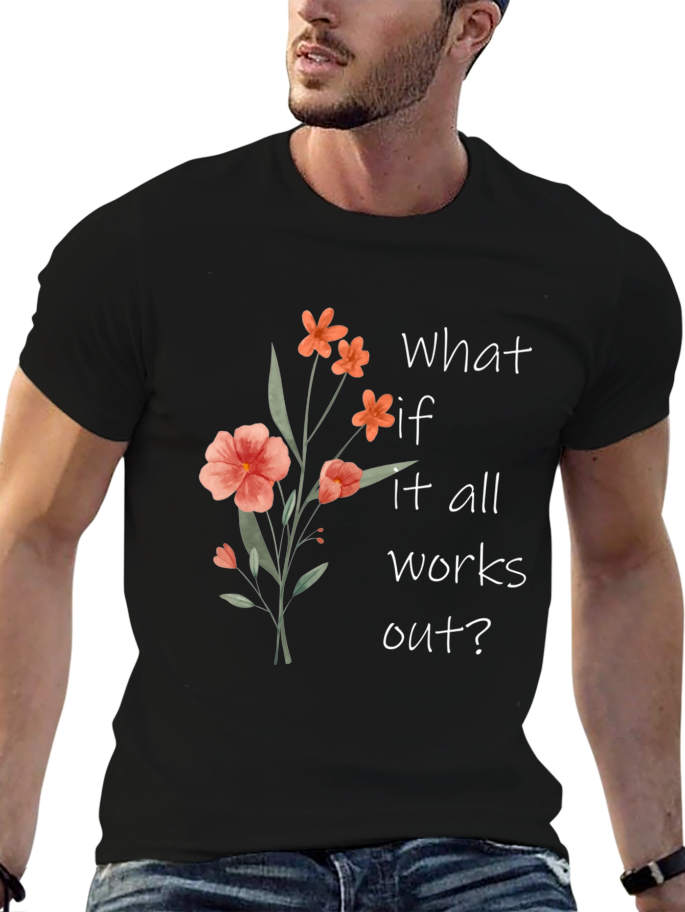 Black Floral Graphic Tee - "What If It All Works Out?" view 6