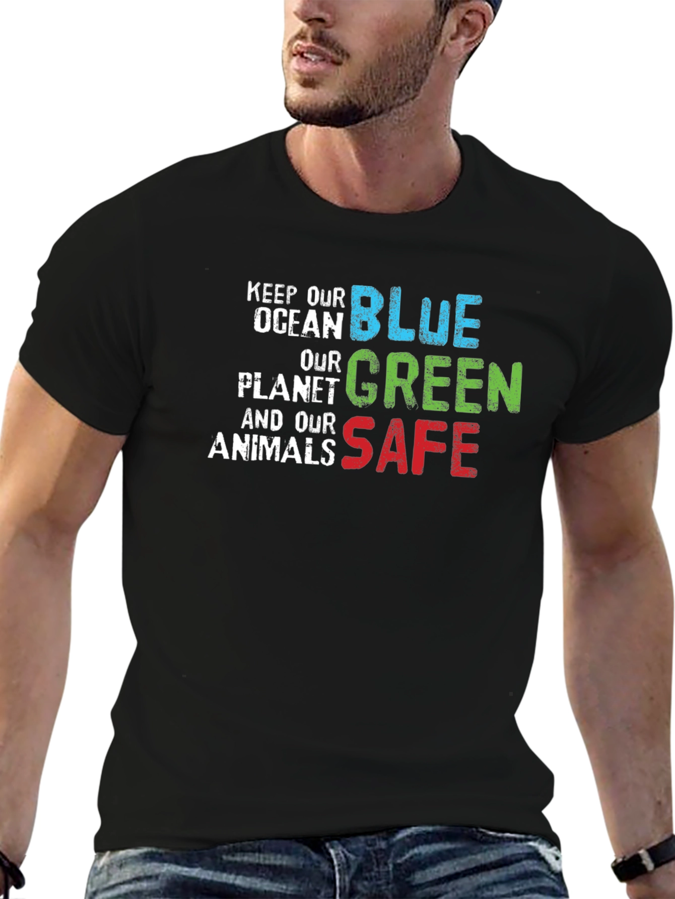 Black Keep Our Planet Safe T-Shirt view 6