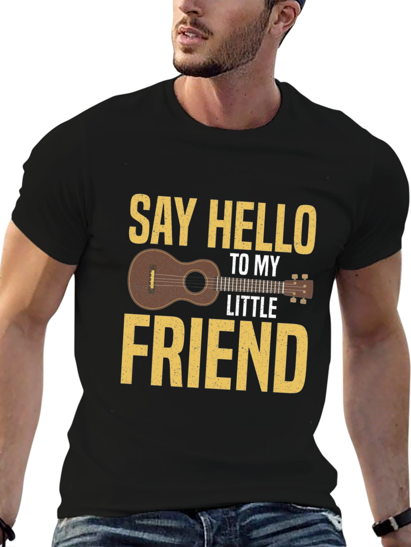 Black Say Hello To My Little Friend Ukulele T-Shirt view 6