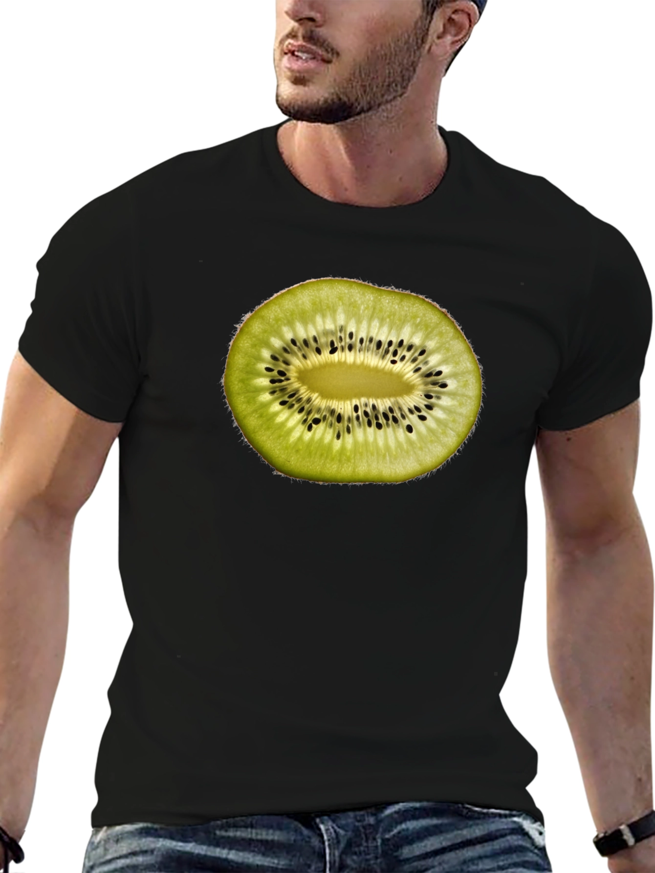 Black Kiwi Fruit Slice Graphic T-Shirt - Black view 6