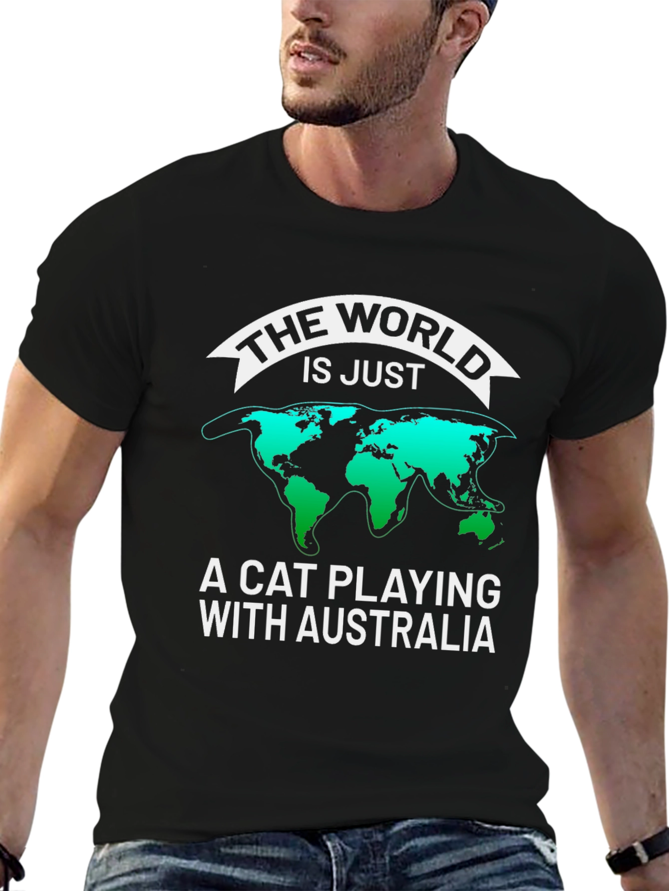 Black Cat Playing with Australia Graphic T-Shirt view 6