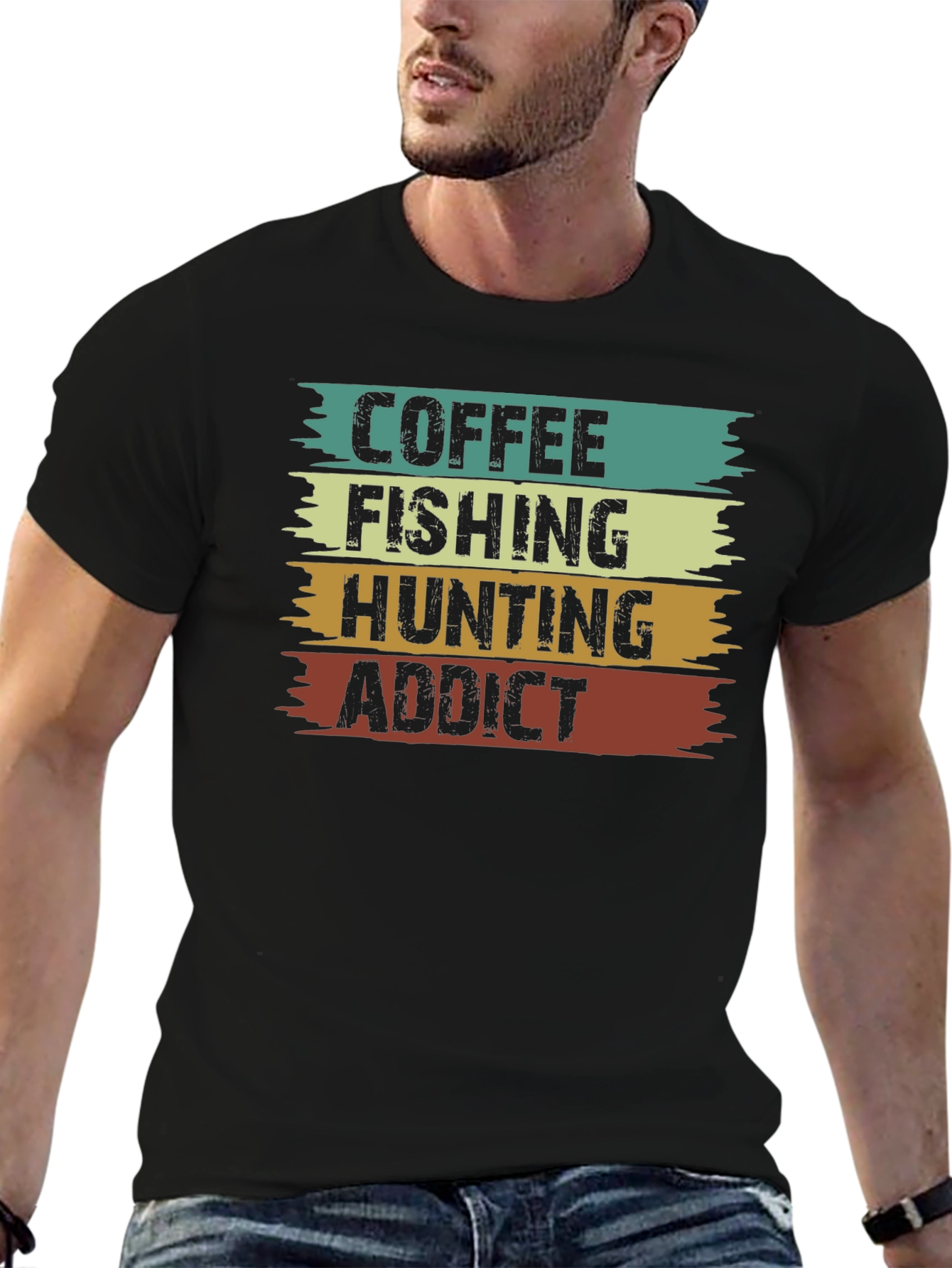 Black Coffee Fishing Hunting Addict Tee view 6