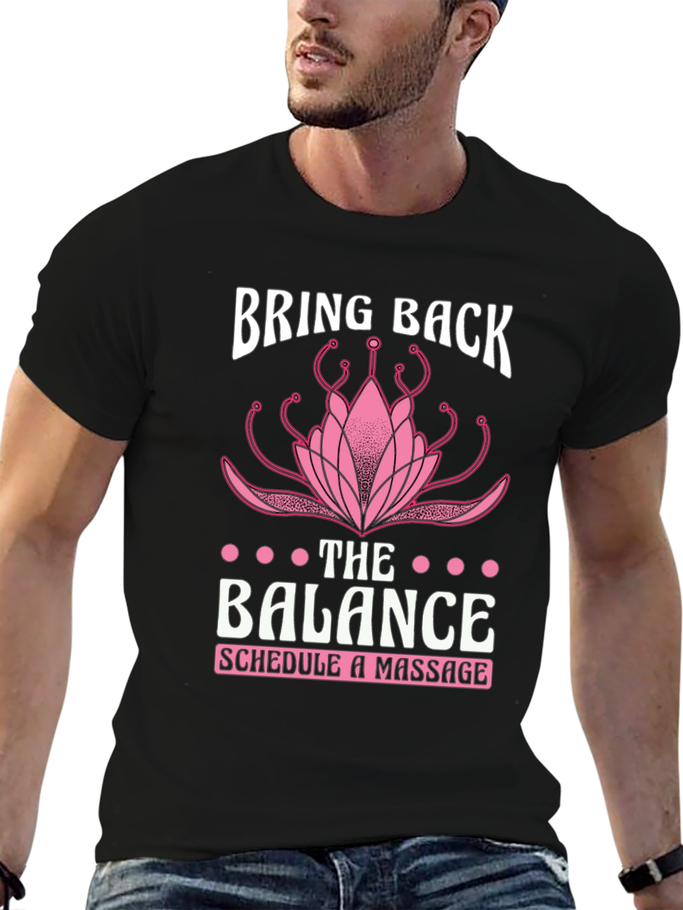 Black Balance Massage T-Shirt - Lotus Design view 6