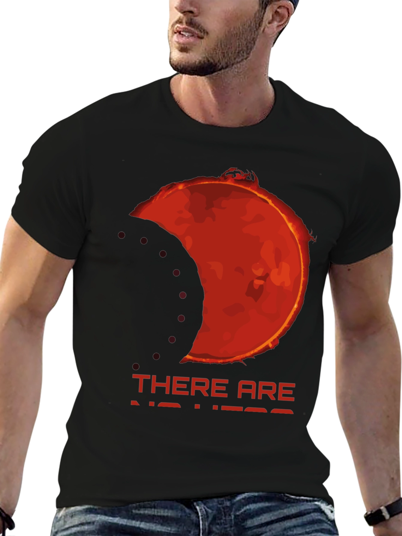 Black Eclipse Graphic Tee - "There Are No Heroes" Black T-Shirt view 6