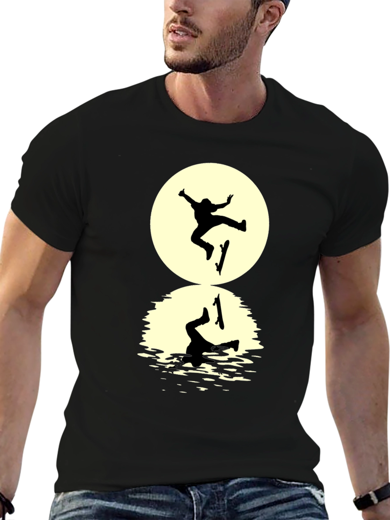 Black Skateboarder Silhouette T-Shirt - Black Graphic Tee view 6