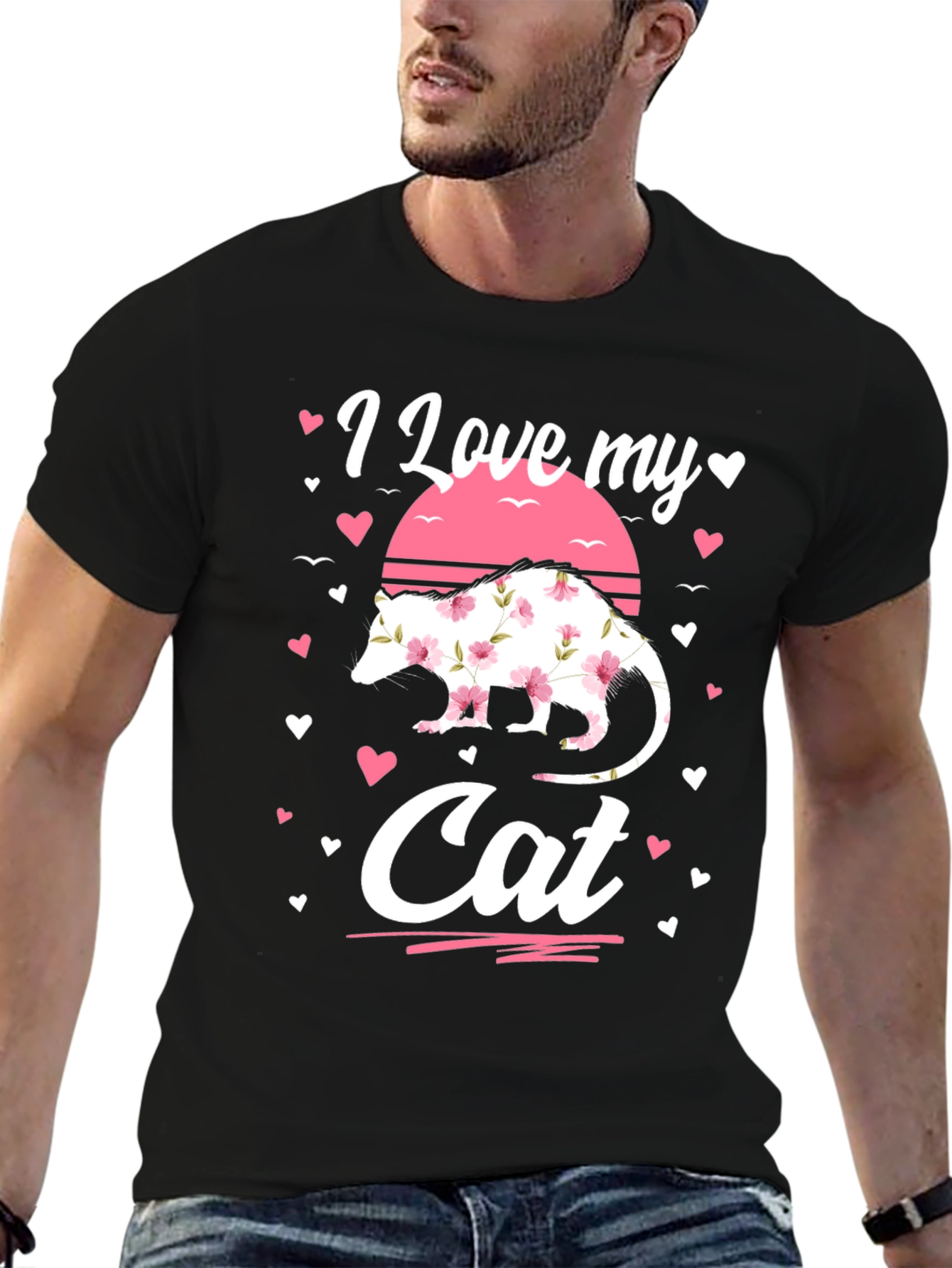 Black I Love My Cat Opossum Floral Shirt view 6