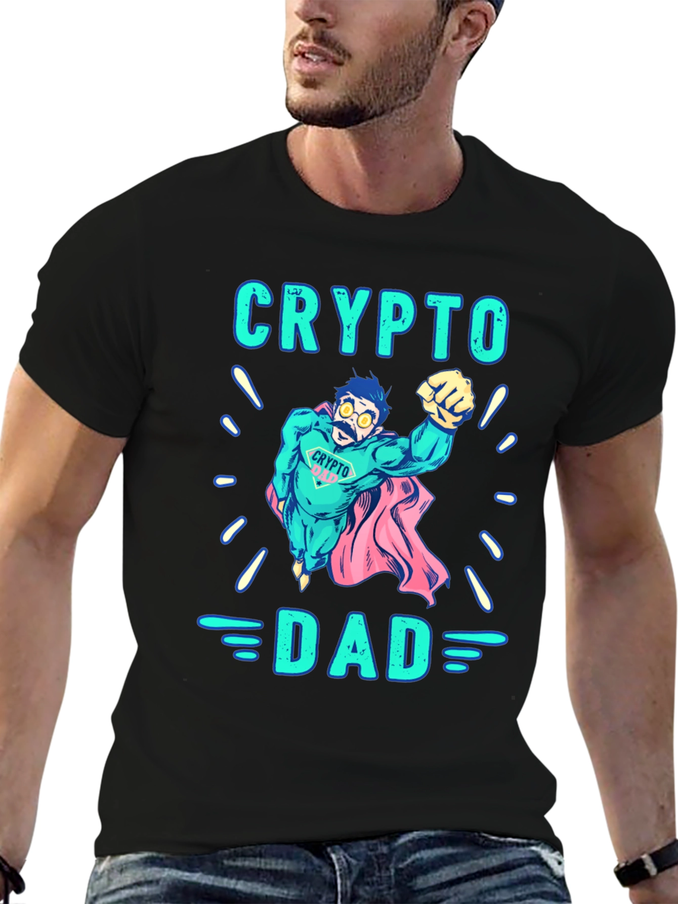 Black Crypto Dad Superhero Black Graphic Tee view 6