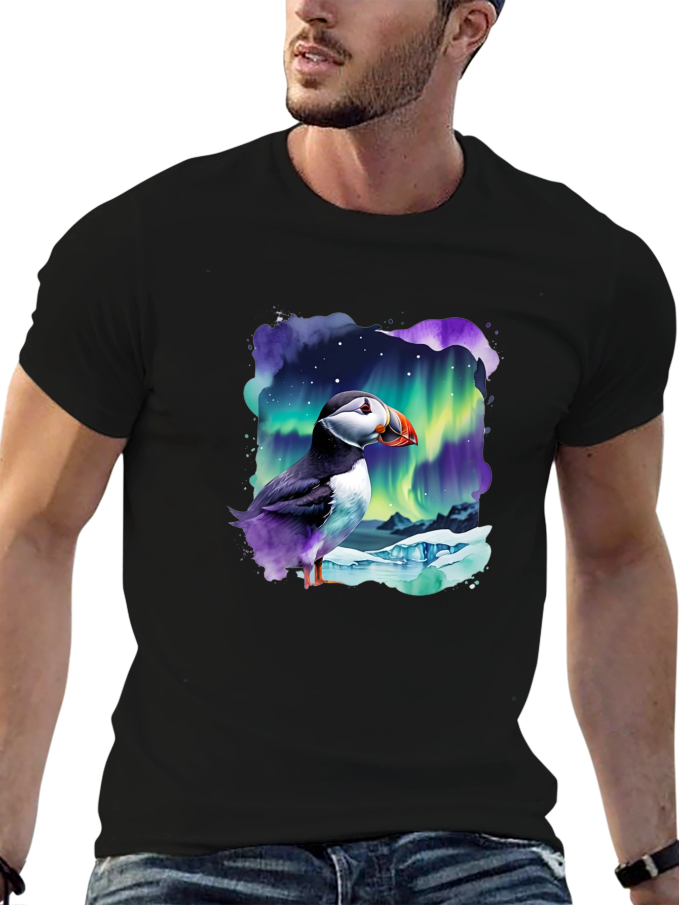 Puffin Aurora T-Shirt - Northern Lights Design - 6