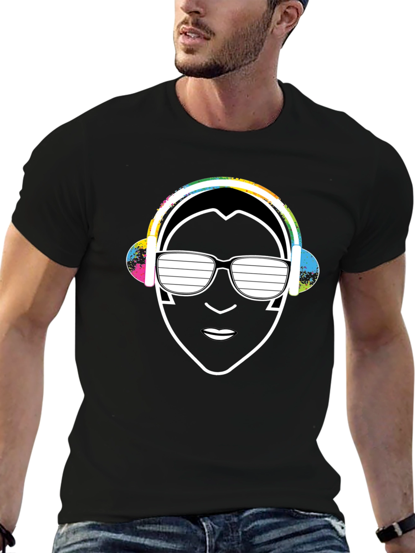 Black Cool DJ Graphic Tee - Black Cotton Blend view 6