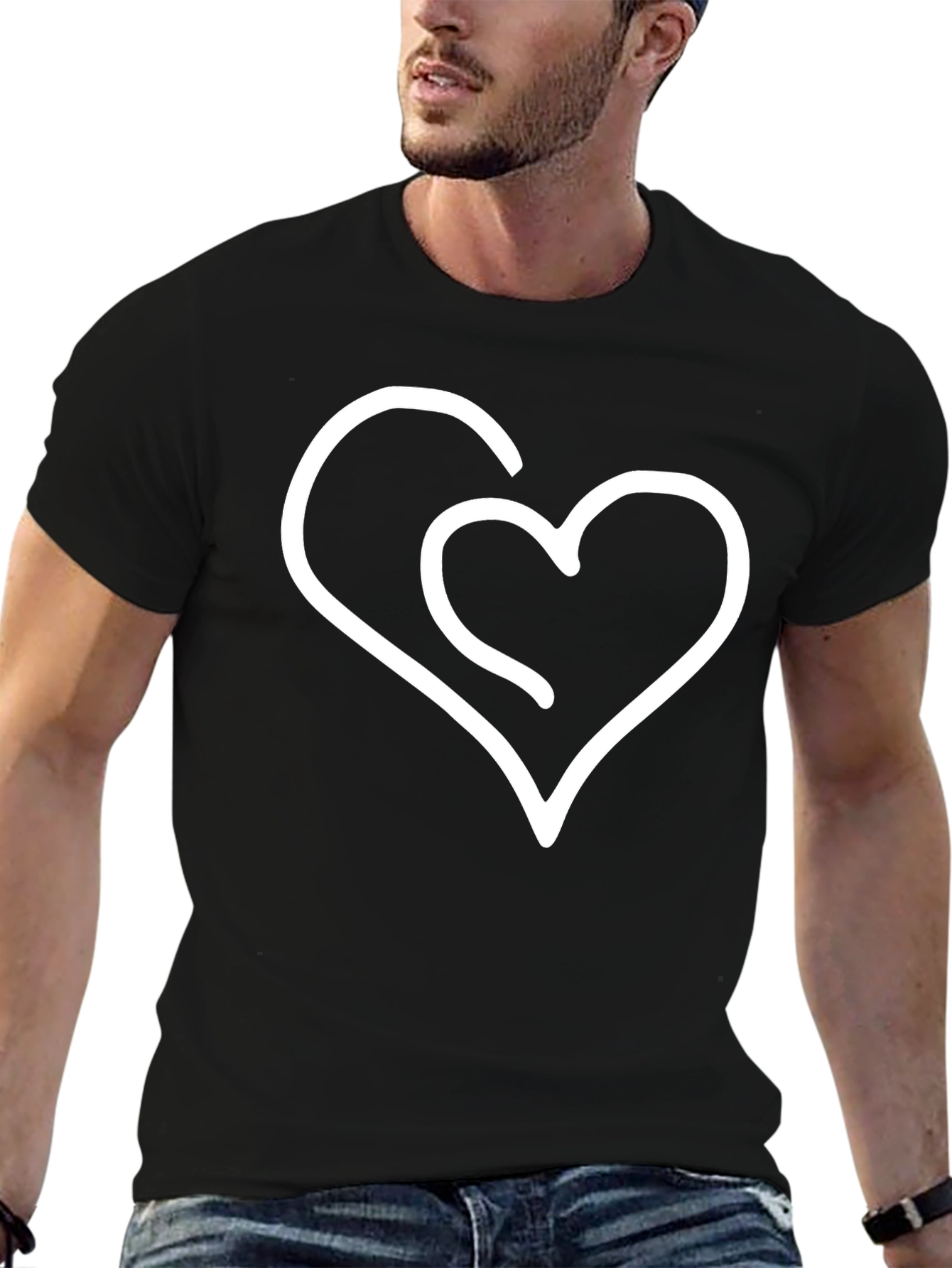 Black Heart Outline Graphic Tee - Black Casual Shirt view 6