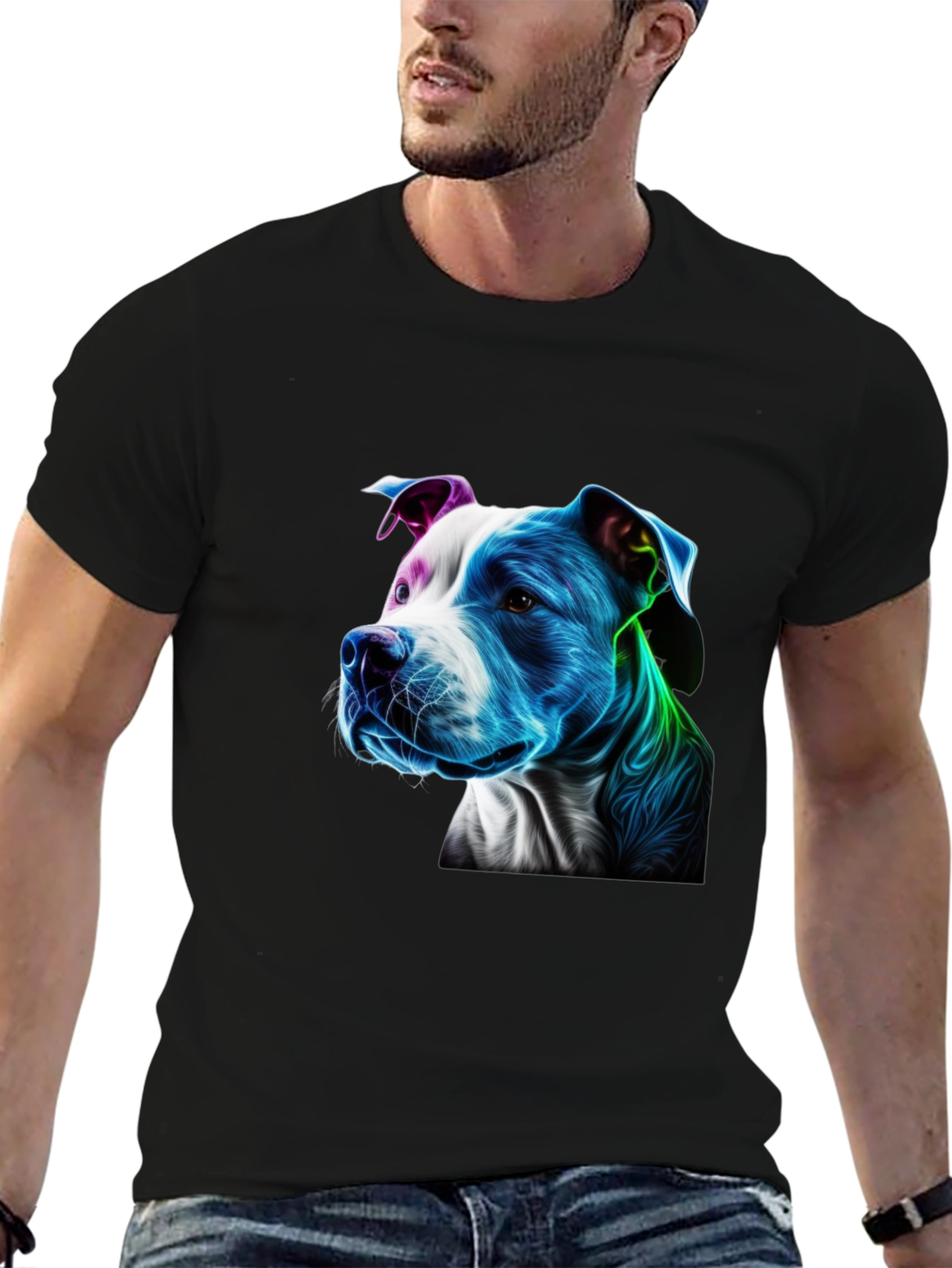Black Vibrant Pitbull Graphic Black T-Shirt view 6