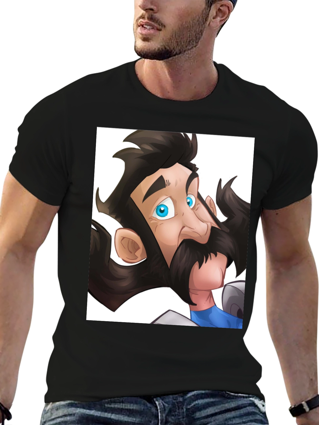 Black Cartoon Knight Graphic Tee - Black Cotton Blend T-Shirt view 6