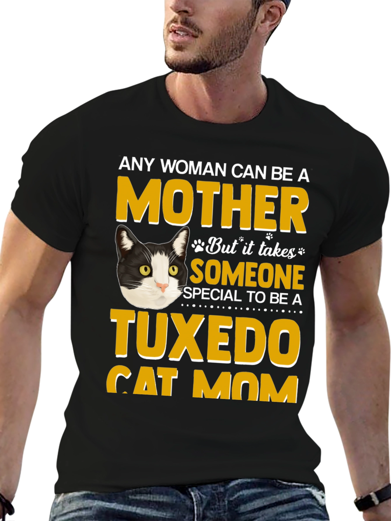 Black Tuxedo Cat Mom T-Shirt - Novelty Apparel view 6