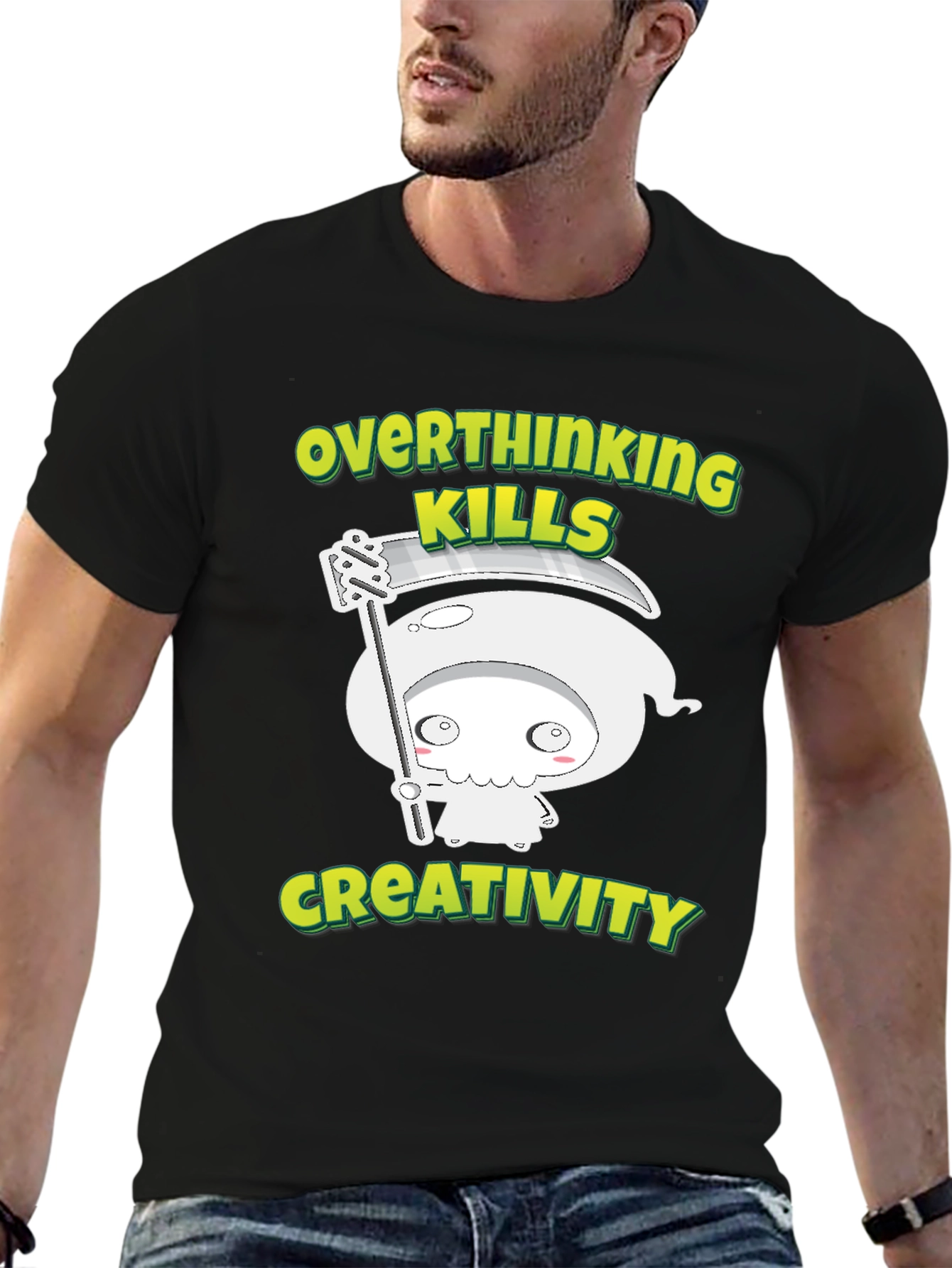 Black Overthinking Kills Creativity Graphic Tee view 6