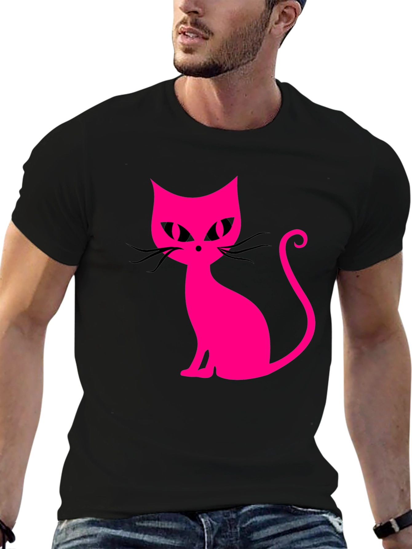Black Cool Cat Tee - Pink Graphic on Black view 6