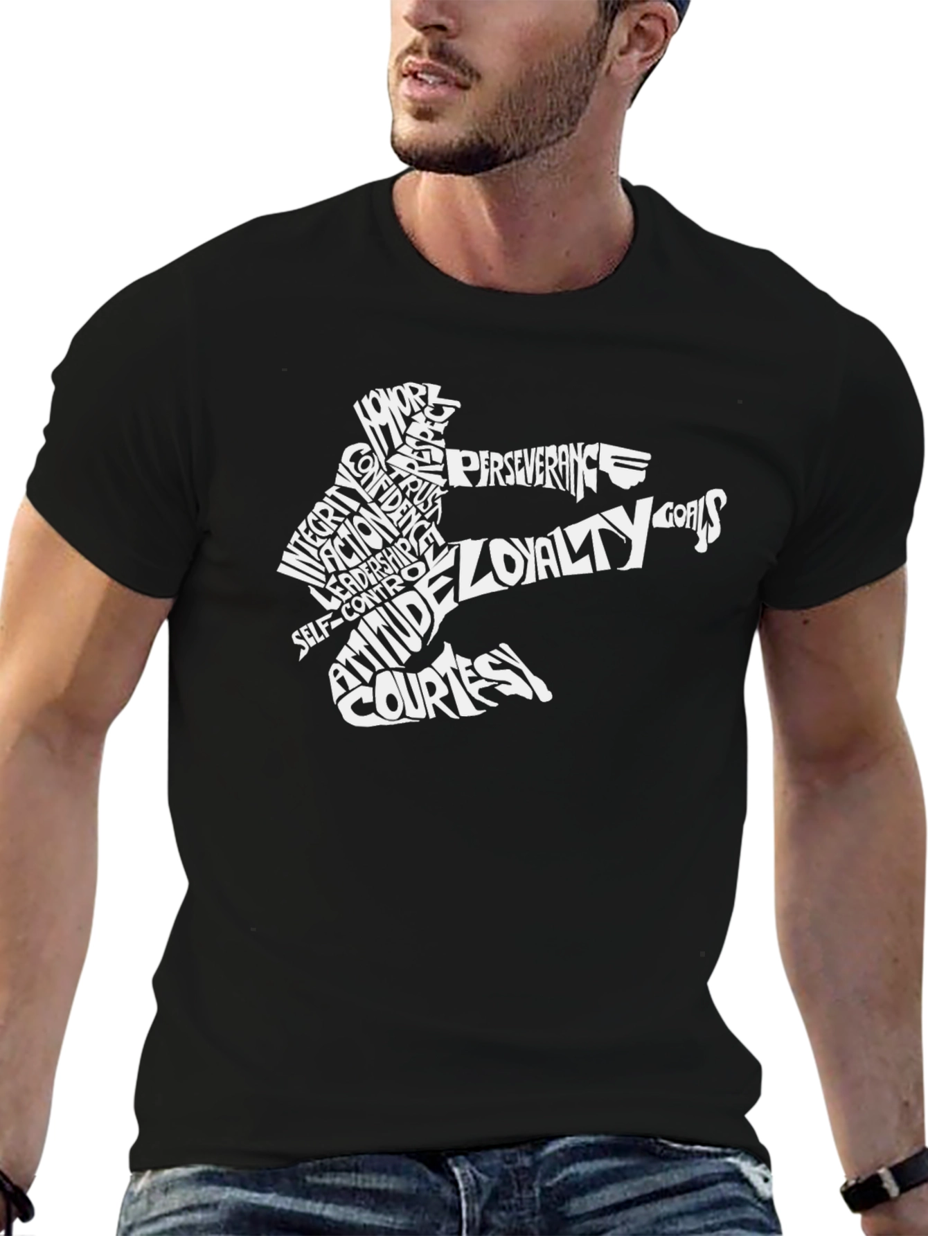 Black Martial Arts Word Art Black T-Shirt view 6