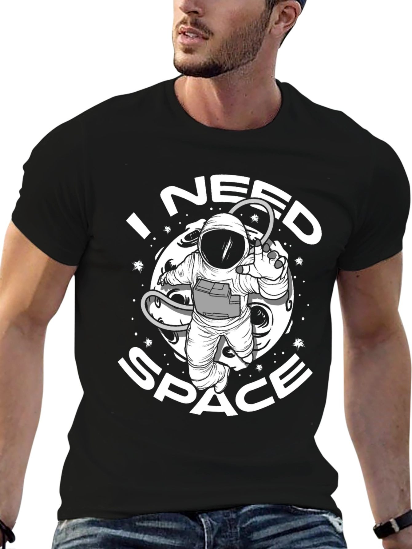 Black I Need Space T-Shirt - Astronaut Graphic Tee view 6
