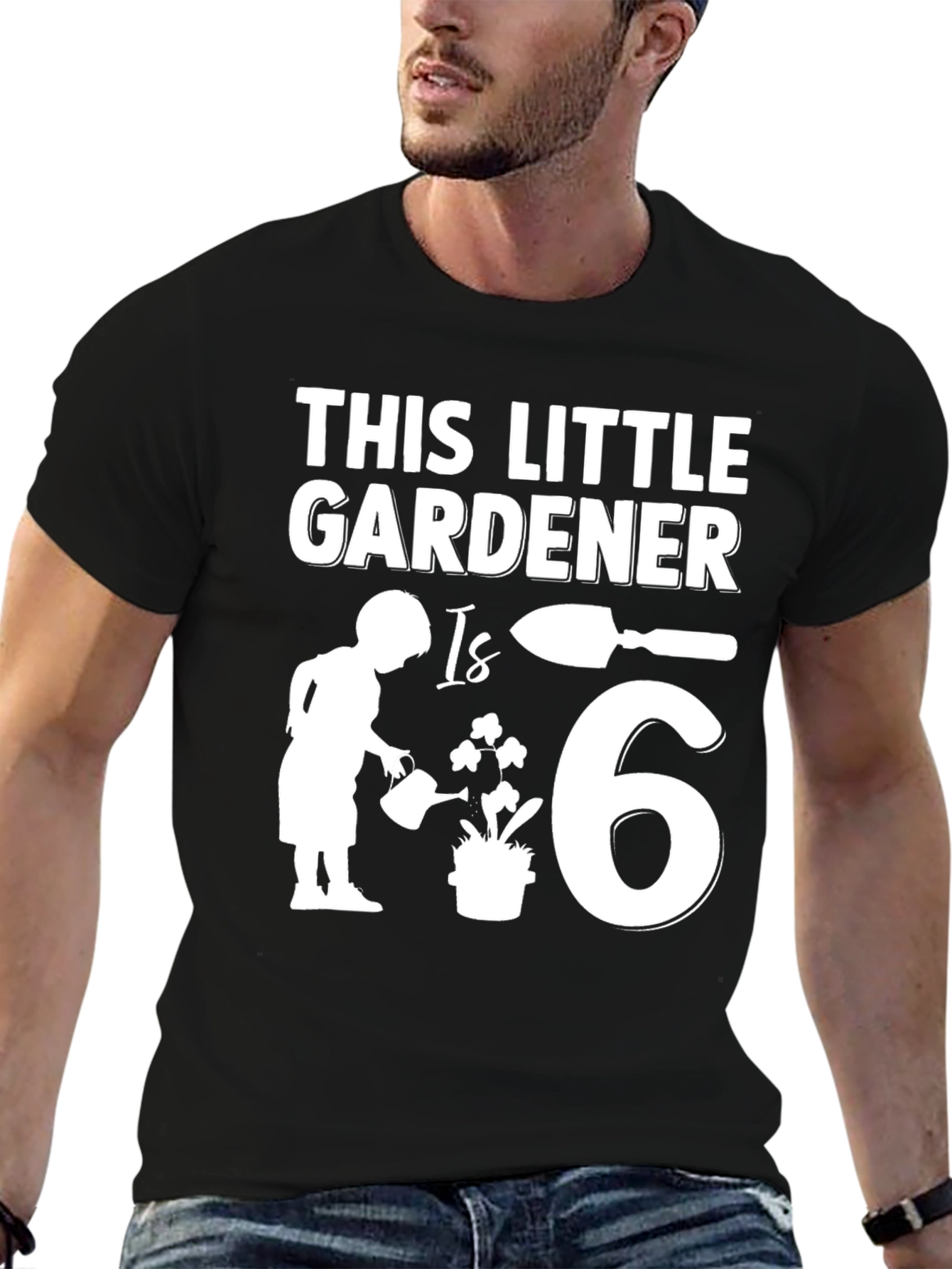 Black Little Gardener Birthday T-Shirt - 6th Birthday Gardening Gift view 6