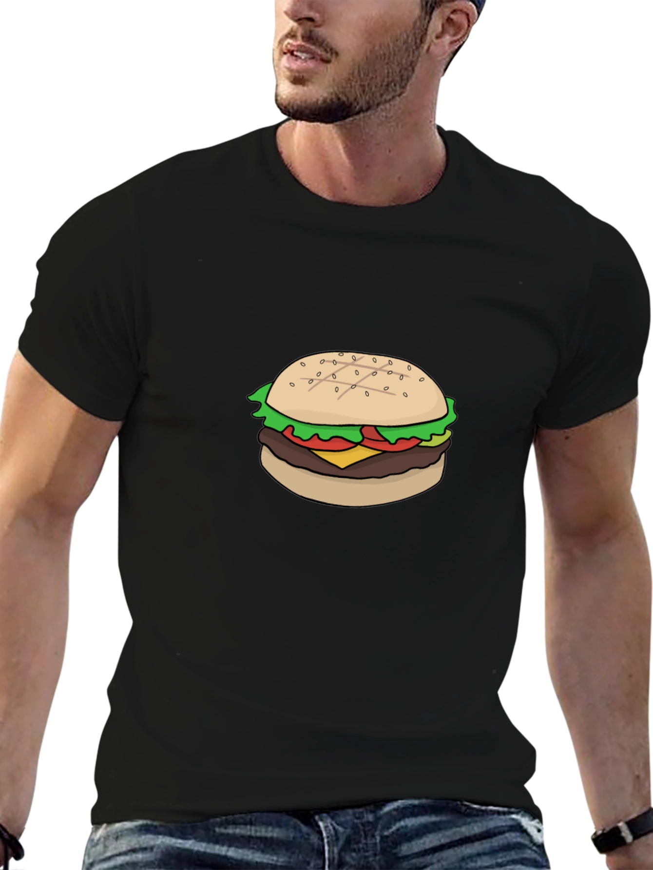 Black Burger Graphic Tee - Casual Black T-Shirt view 6
