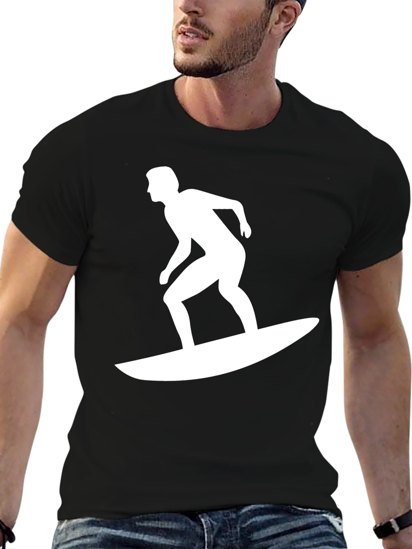 Black Black T-Shirt with Surfer Graphic view 6