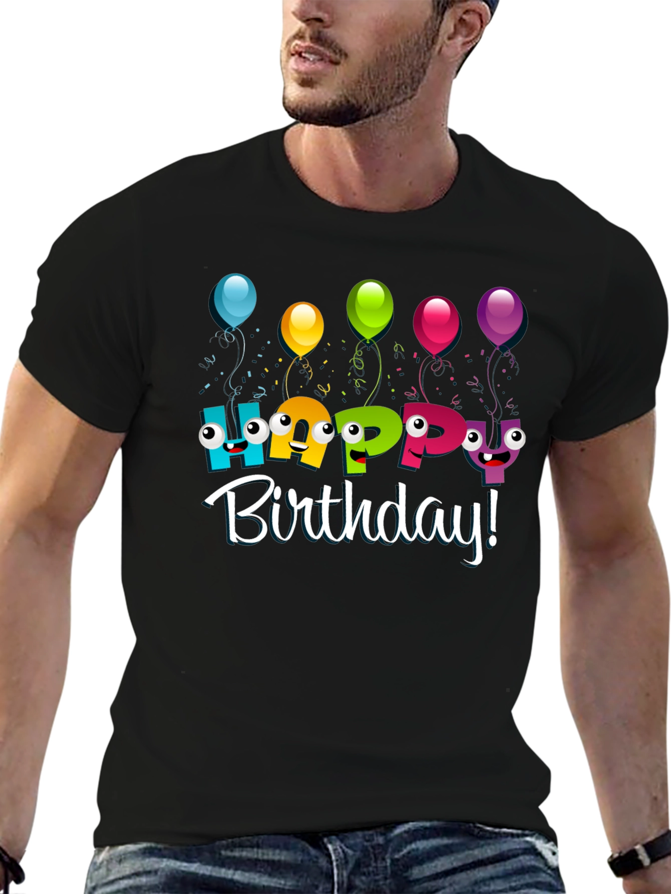 Black Happy Birthday Graphic T-Shirt view 6