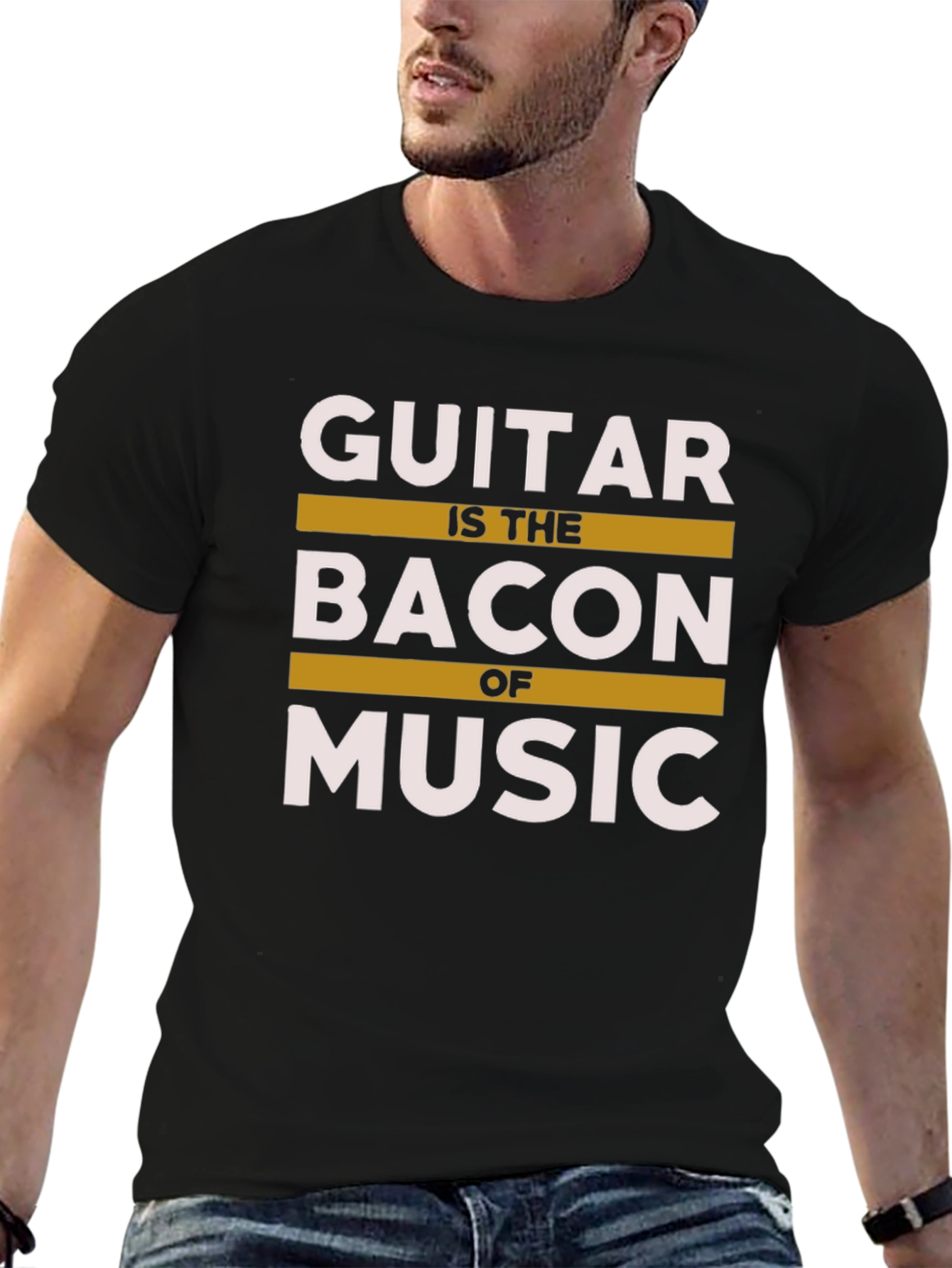 Black Guitar is the Bacon of Music T-Shirt view 6