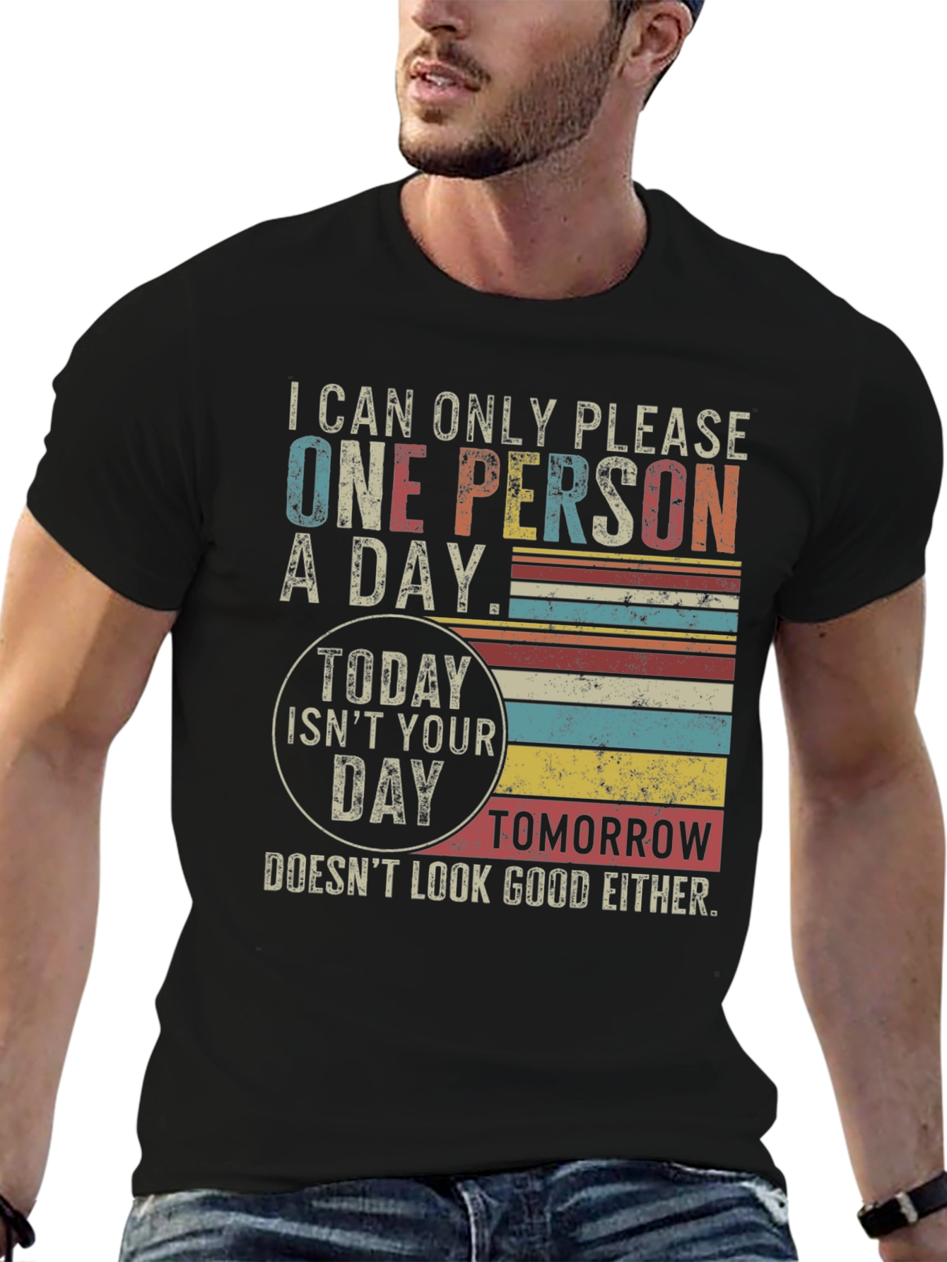 Black Funny "One Person A Day" Graphic T-Shirt view 6