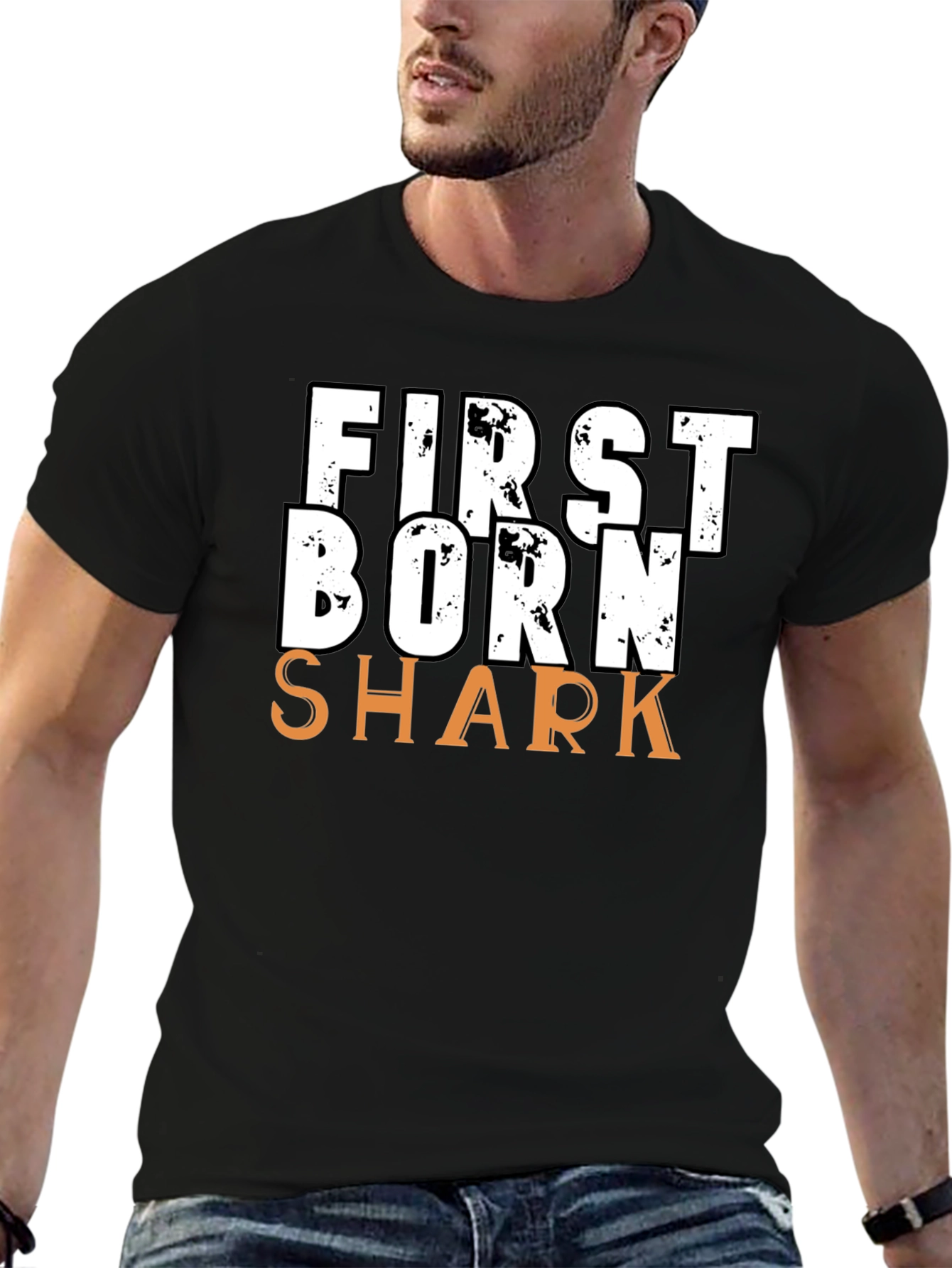 Black First Born Shark T-Shirt - Novelty Graphic Tee view 6