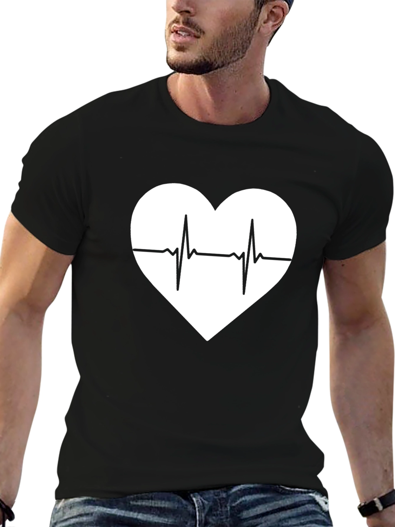 Black Heartbeat Heart T-Shirt view 6