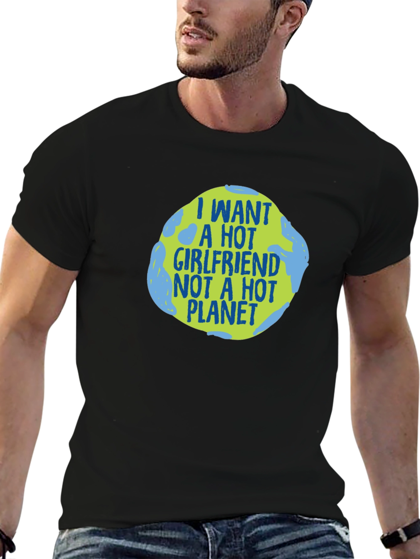 Black I Want a Hot Girlfriend T-Shirt view 6