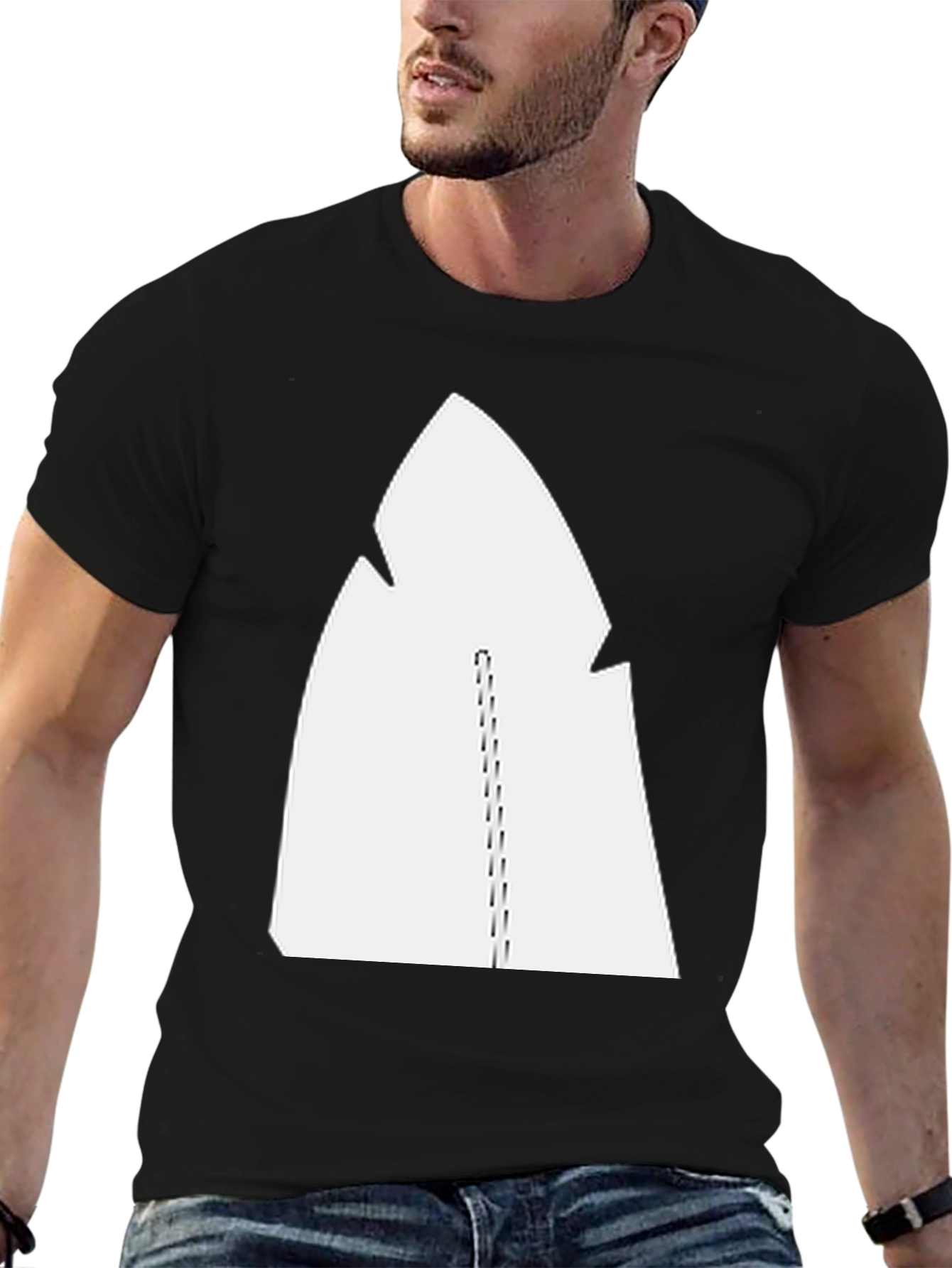 Black Cool Graphic Tee - Abstract White Design on Black view 6
