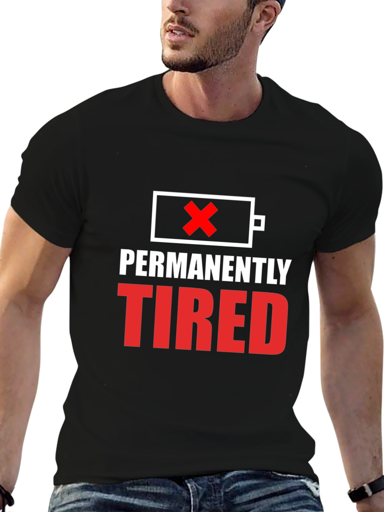 Black Permanently Tired Graphic Tee - Funny Slogan Shirt view 6