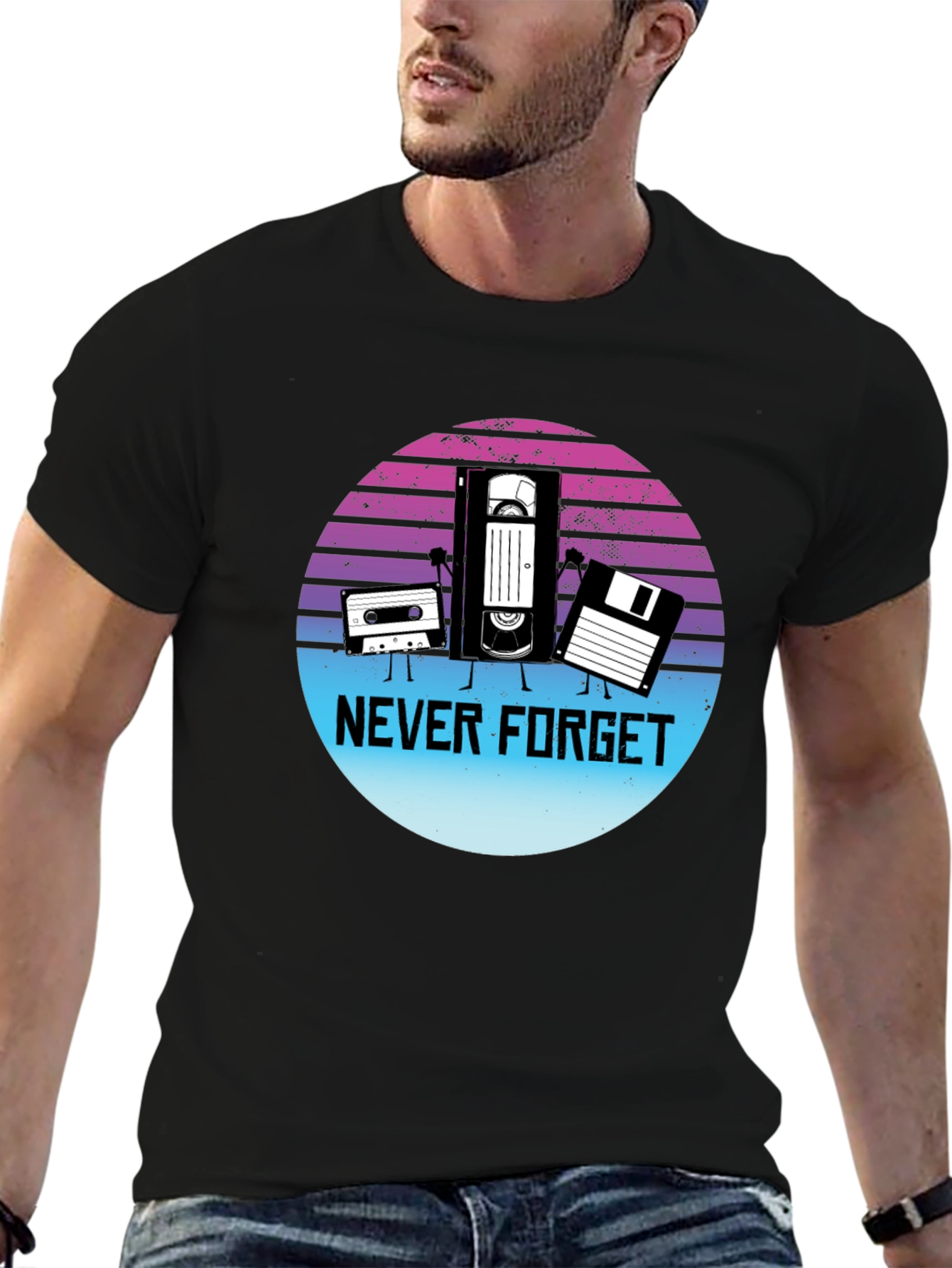 Black Retro "Never Forget" Graphic T-Shirt view 6