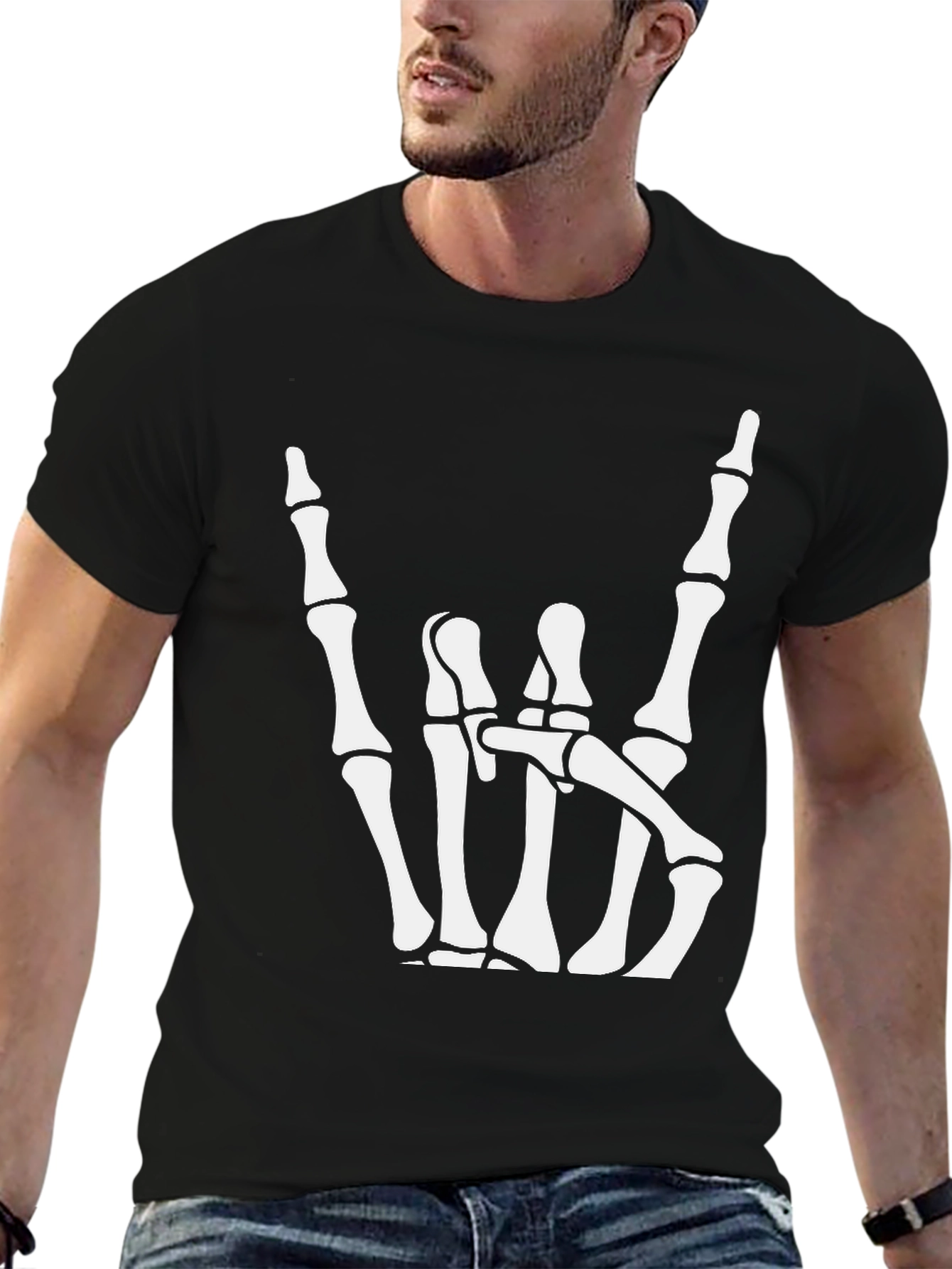 Black Rock On Skeleton Hand Graphic T-Shirt view 6