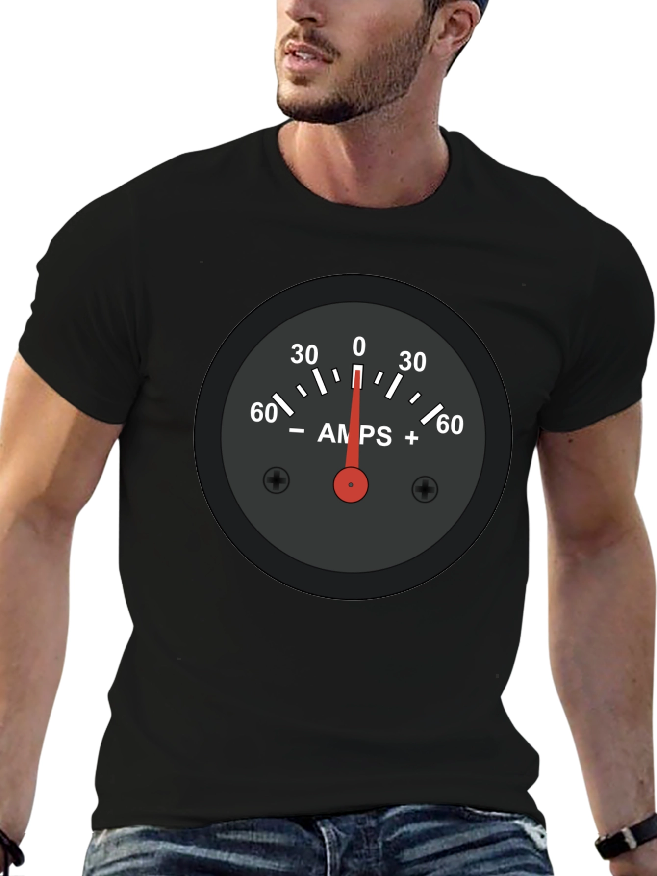 Black Amps Gauge Graphic Tee - Cool Automotive Shirt view 6