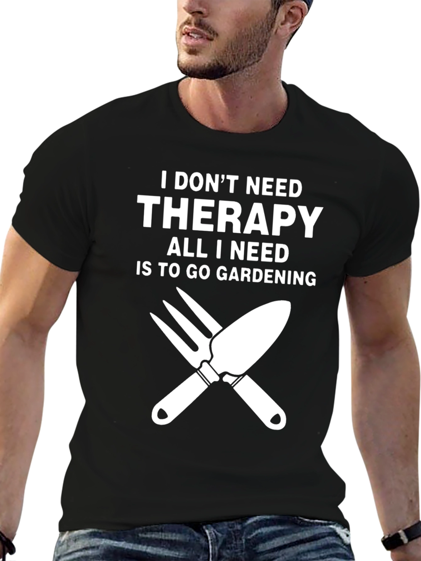 Black Gardening Therapy T-Shirt: Black Tee for Garden Lovers view 6