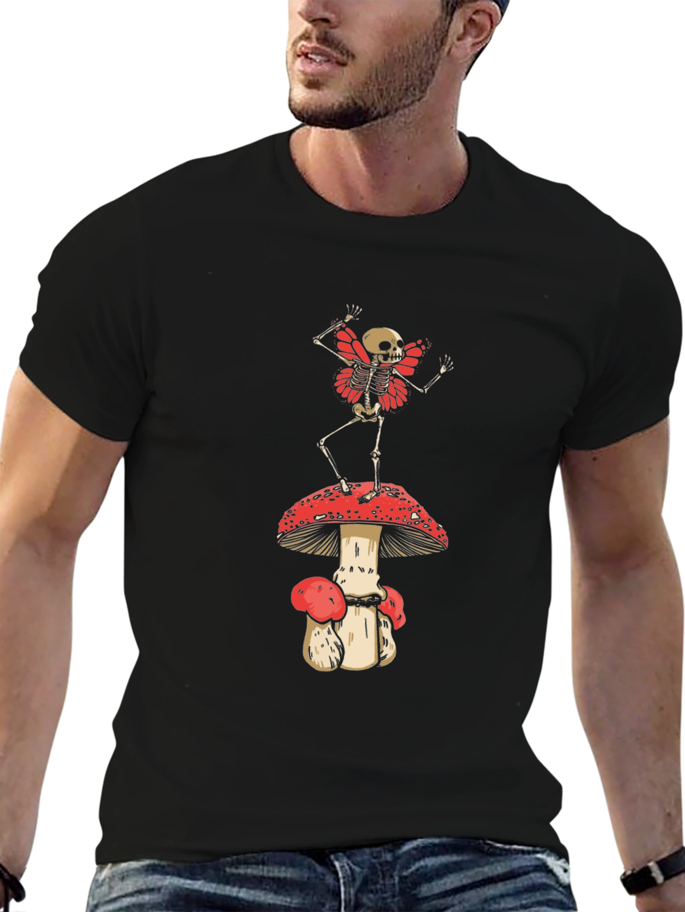 Black Skeleton Fairy on Mushroom T-Shirt view 6