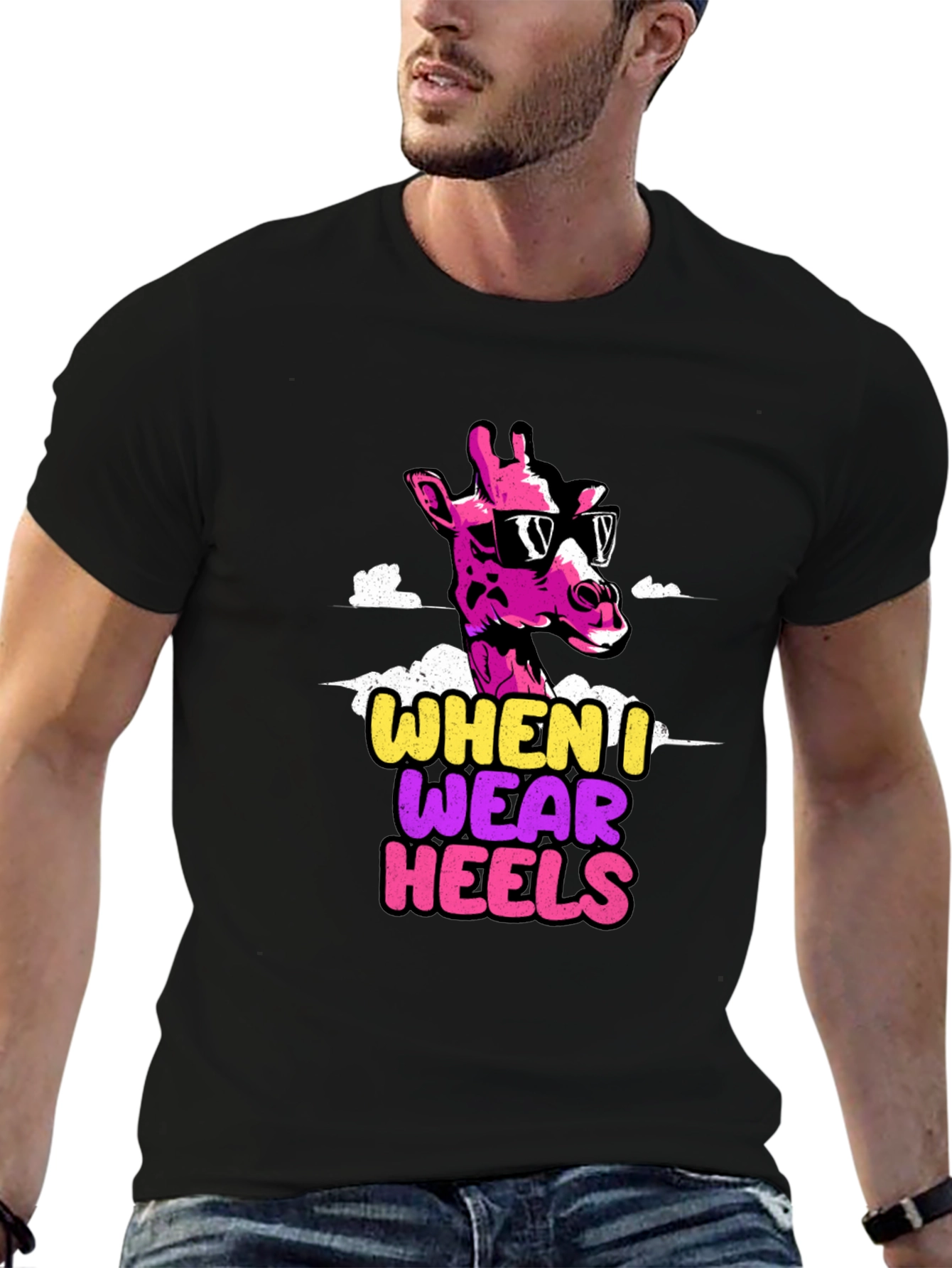 Black Funny Giraffe Heels T-Shirt view 6