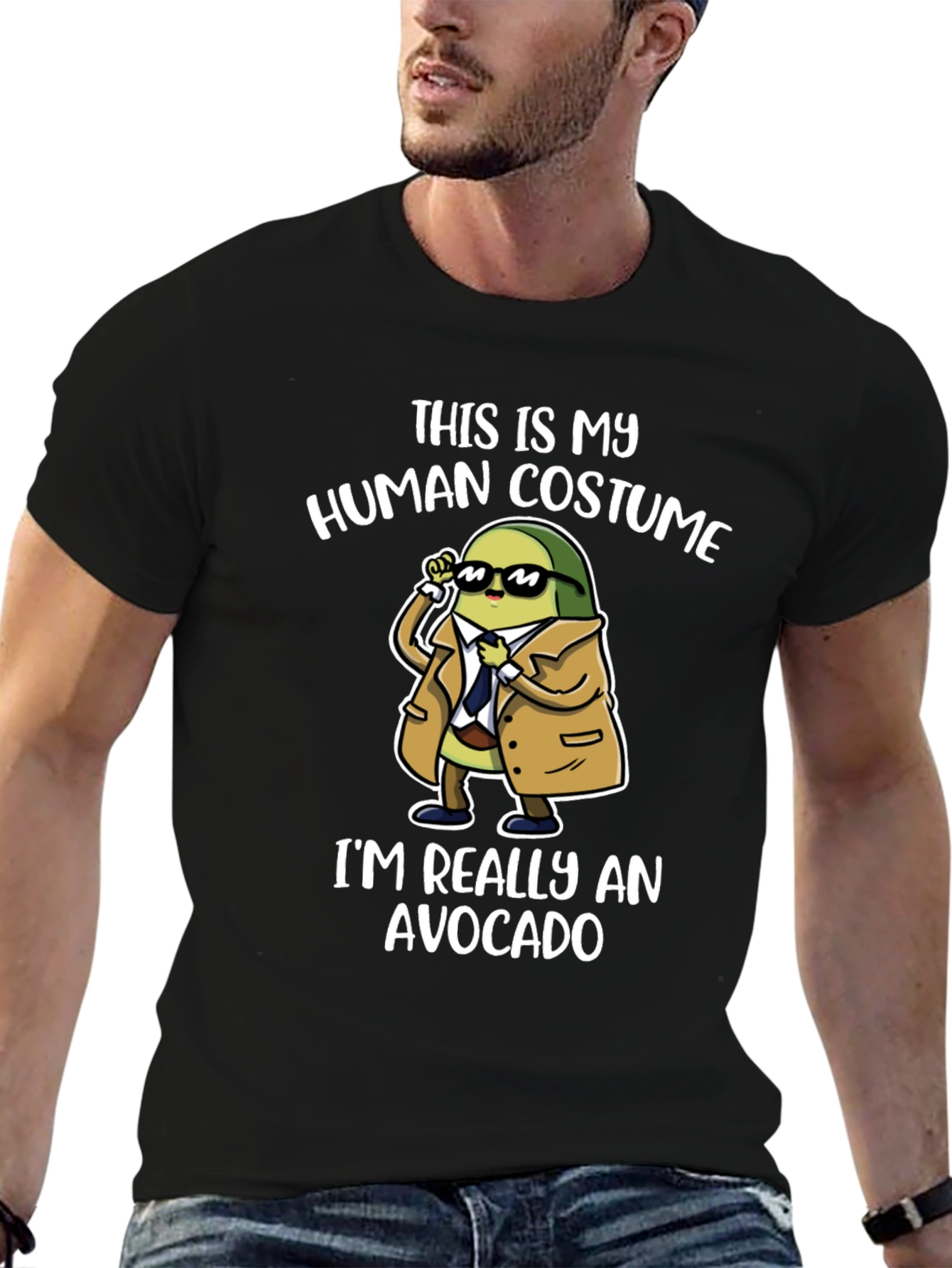Black Avocado Human Costume Graphic T-Shirt view 6