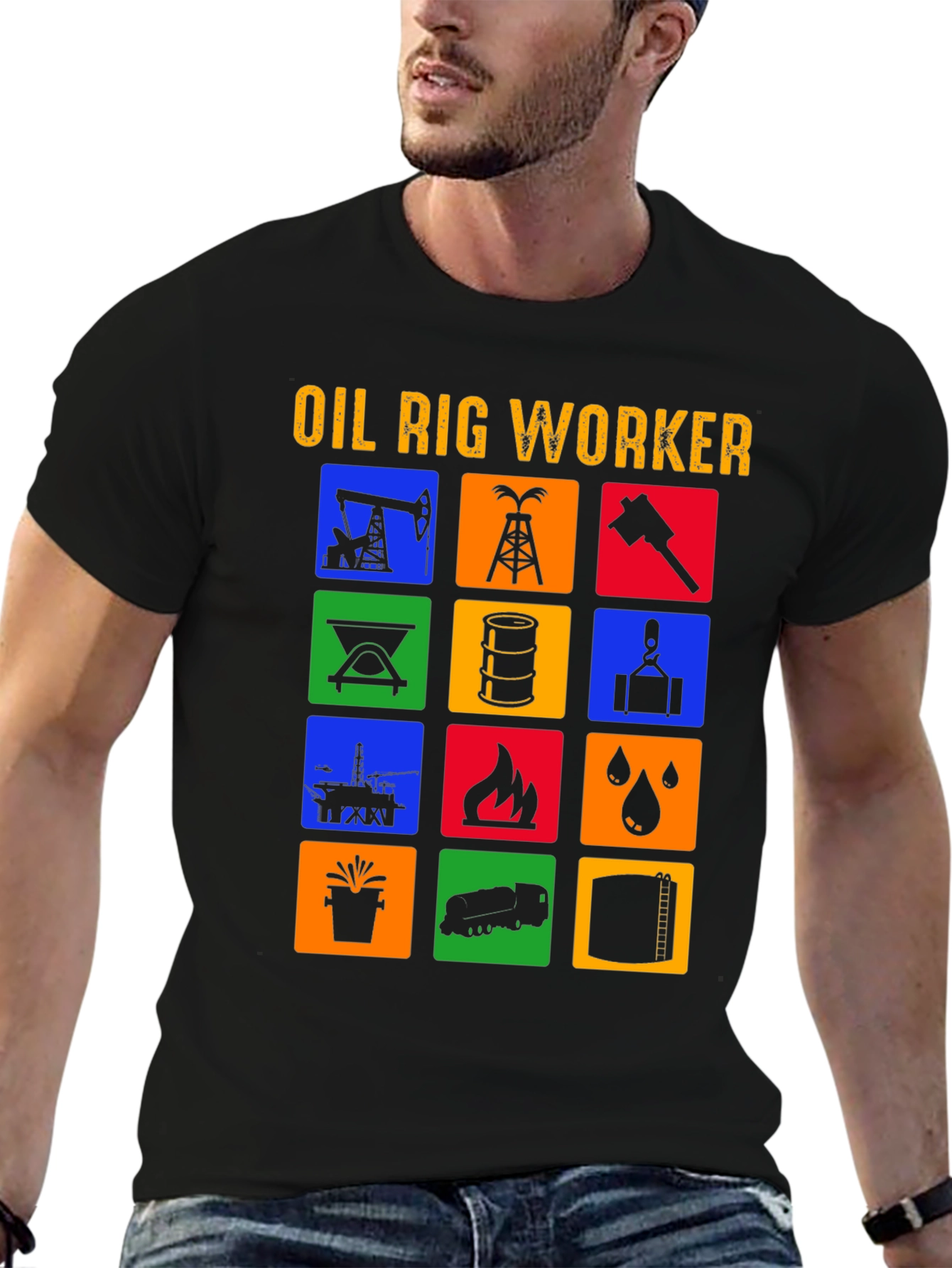 Black Oil Rig Worker Graphic Tee view 6