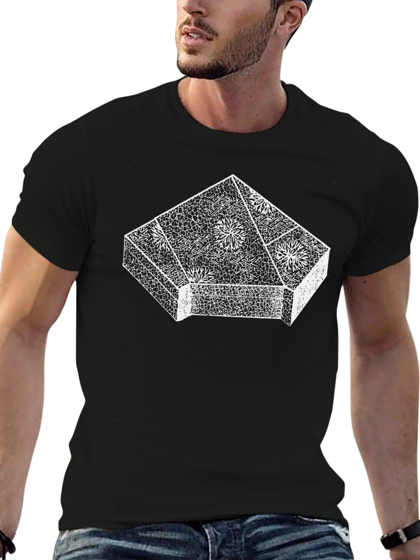 Black Geometric Floral Print Black T-Shirt view 6